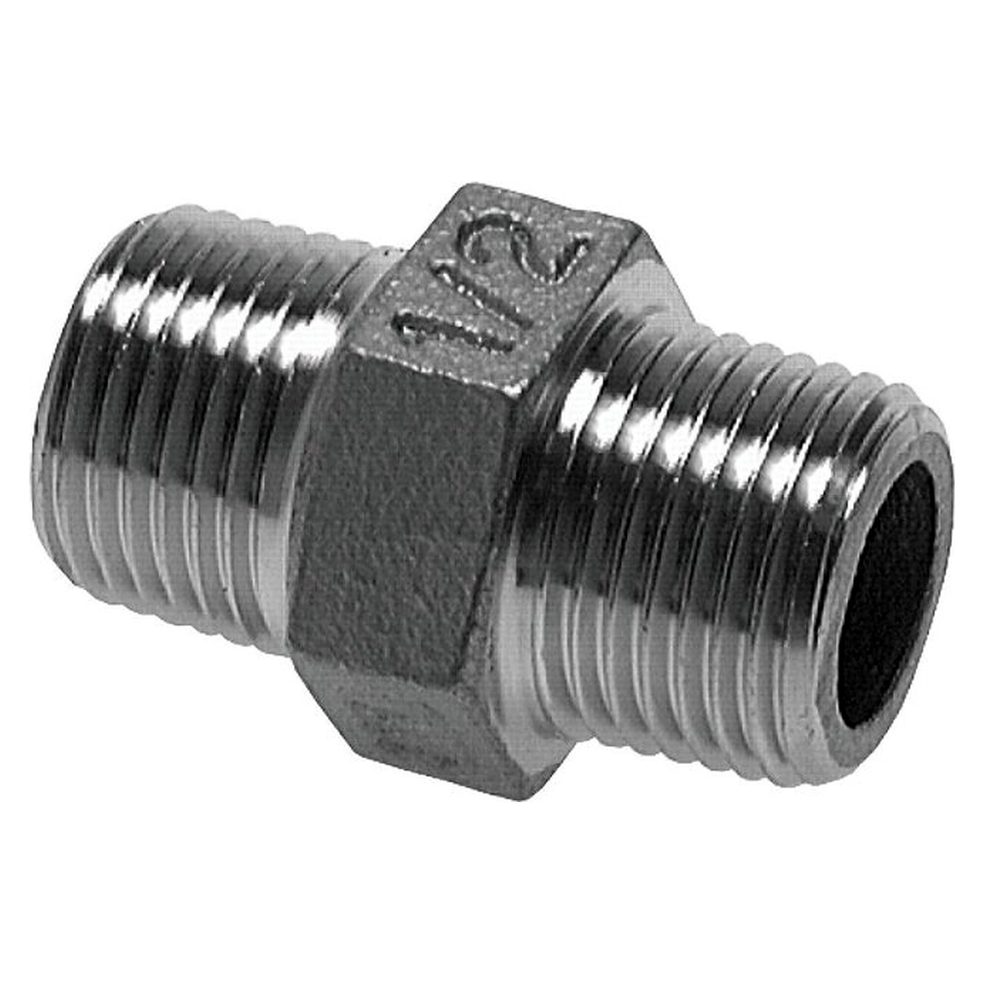 Double nipple with tapered male thread, R 2-1/2" to R 2-1/2", stainless steel 1.4408, PN 16