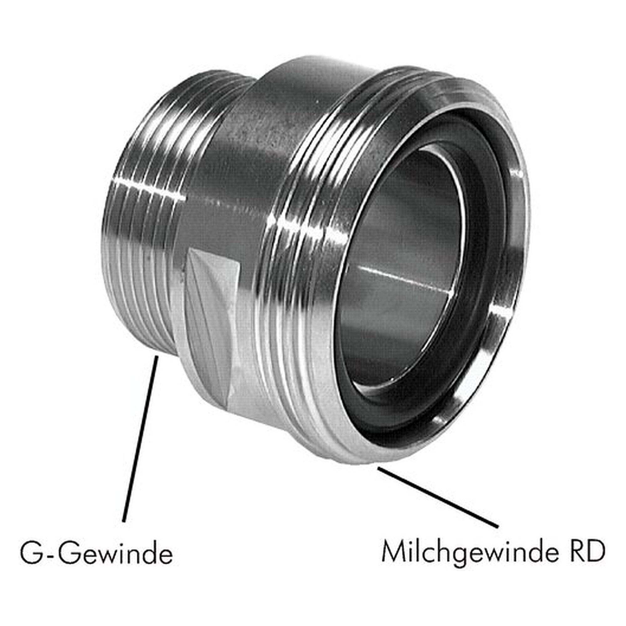 Threaded liner with round thread, male stud thread G 4" to round thread Rd 130x1/4", DN 100 mm