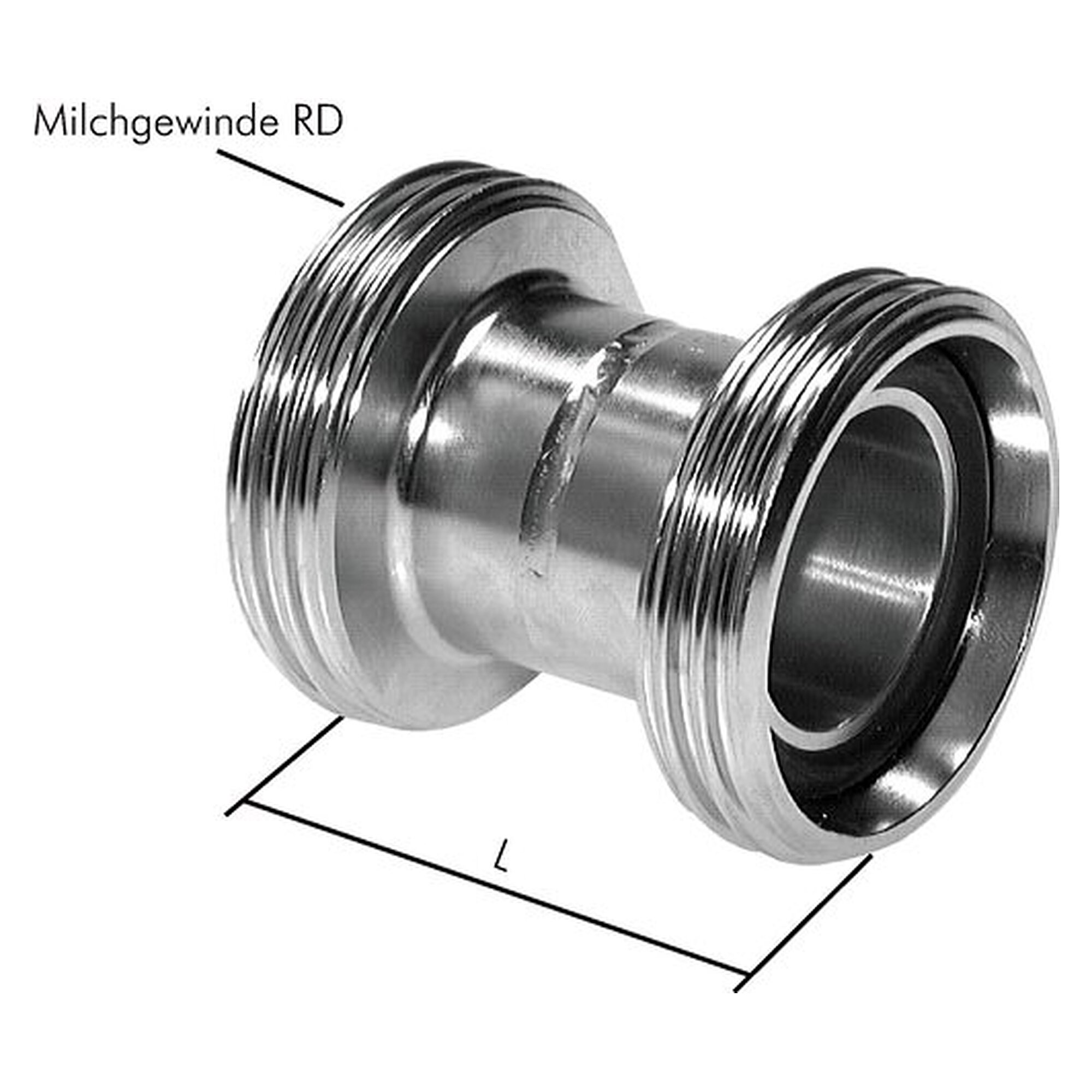Doppelnippel, mit Rundgewinde, Rd 95 x 1/6", Länge 80 mm, DN 65 mm, 1.4301
