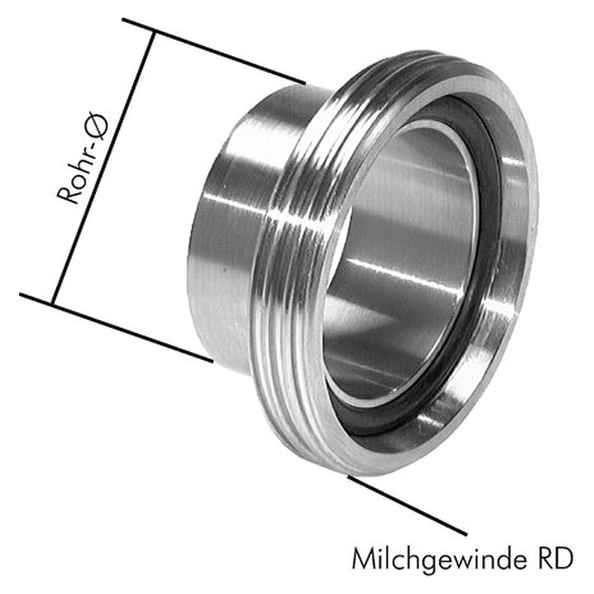 Gewindestutzen mit Rundgewinde, Rd 52 x 1/6", DN 25 mm, Rohr 29,0 mm