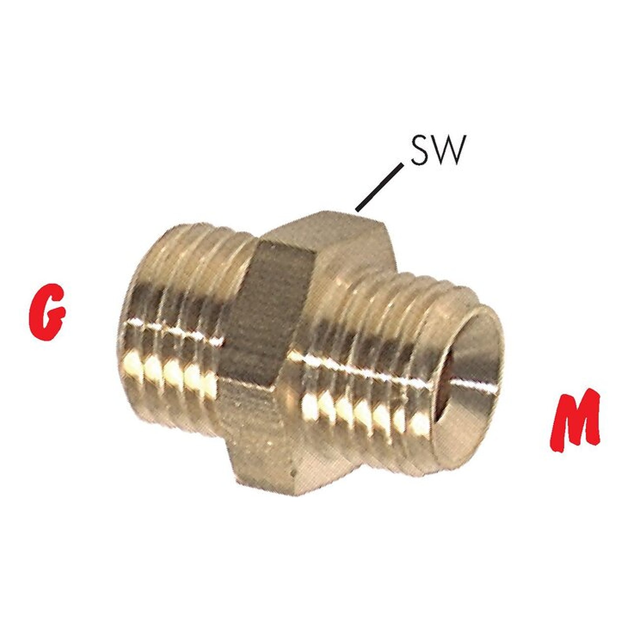 Doppelnippel, Gewinde M 14x1,5, Messing, Schlüsselweite 19 mm