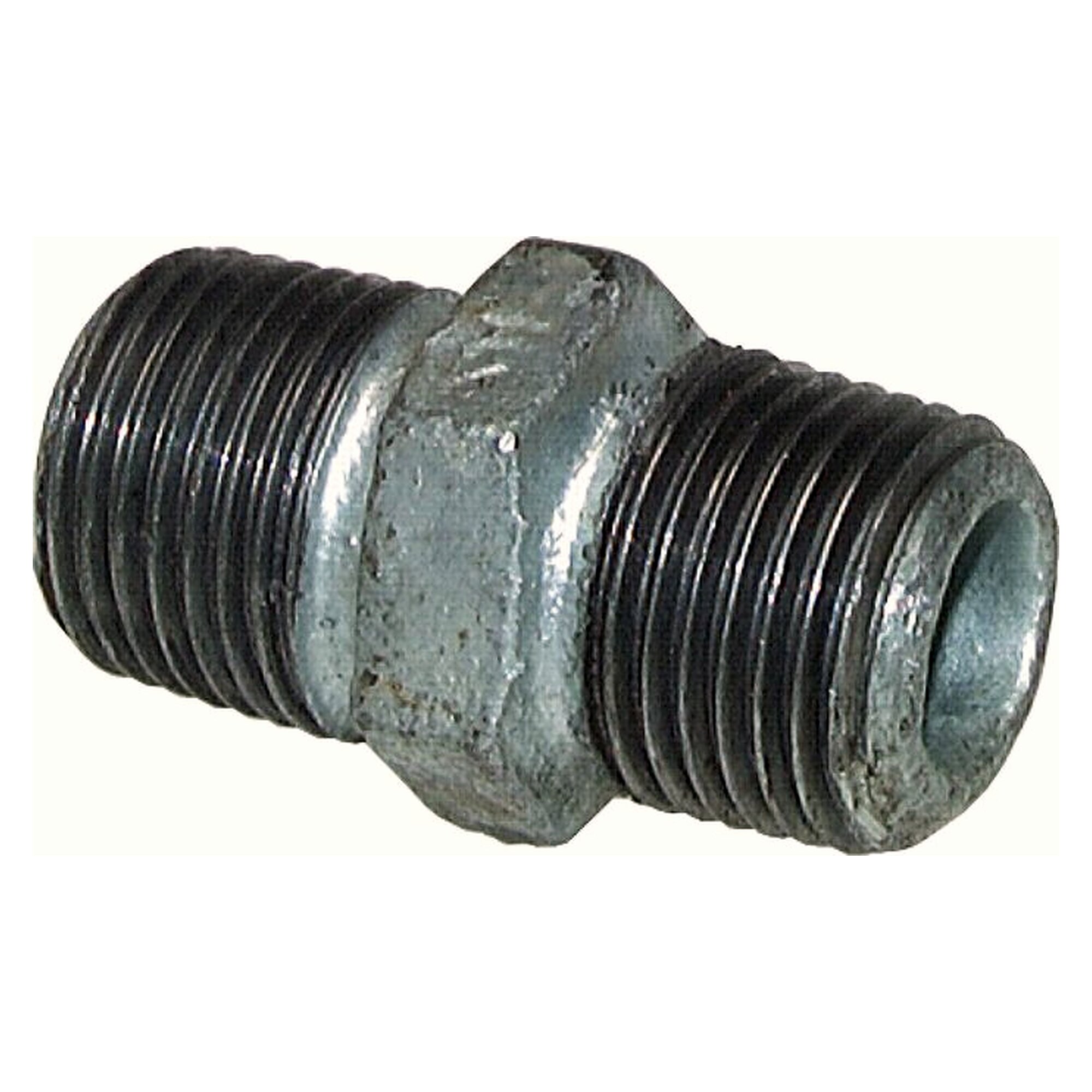 Double nipple with tapered male thread, R 1-1/4" to R 3/4", zinc plated malleable cast iron, PN 25