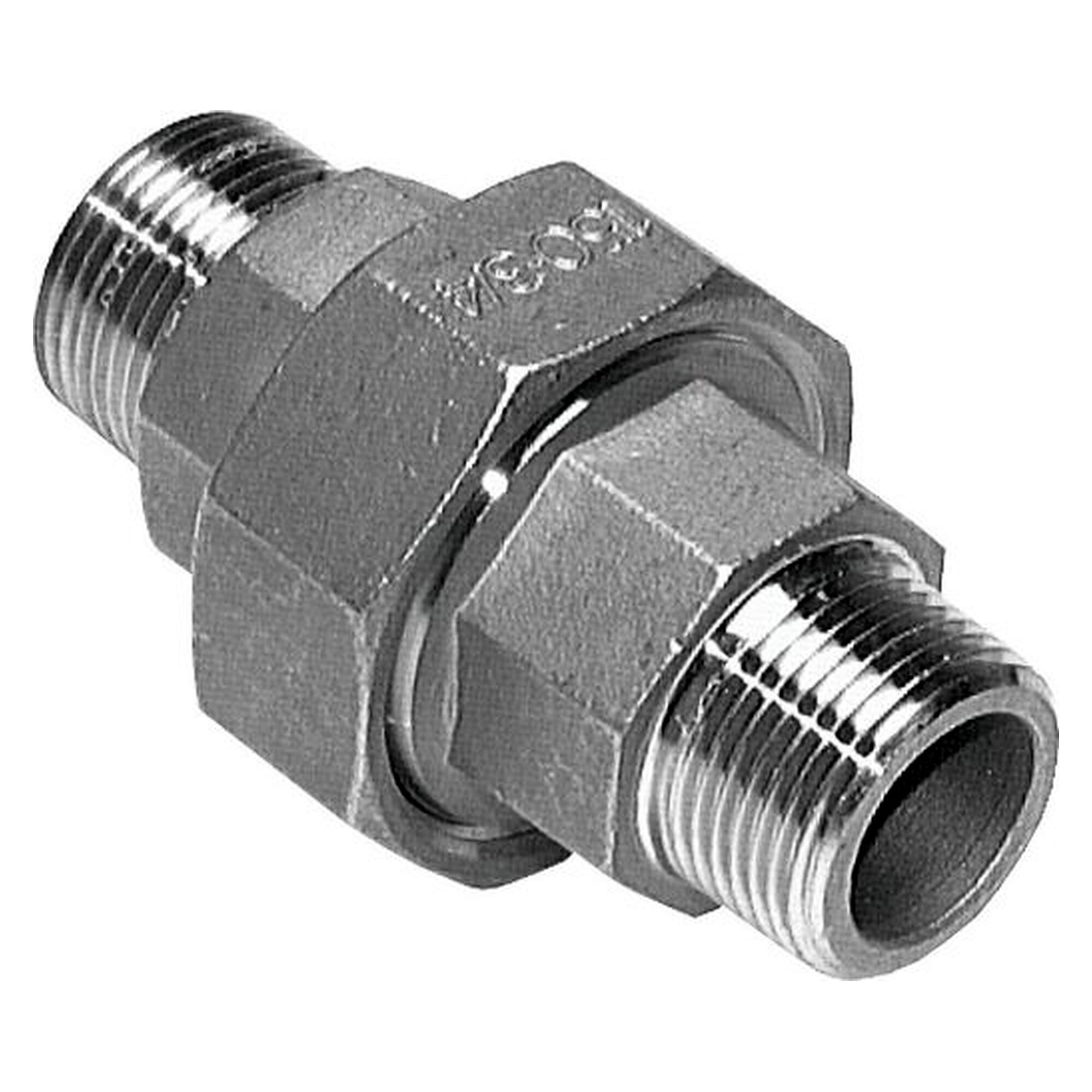 Doppelnippel, flach dichtend, trennbar, Gewinde R 1/2", PN 16 bar, Edelstahl 1.4408