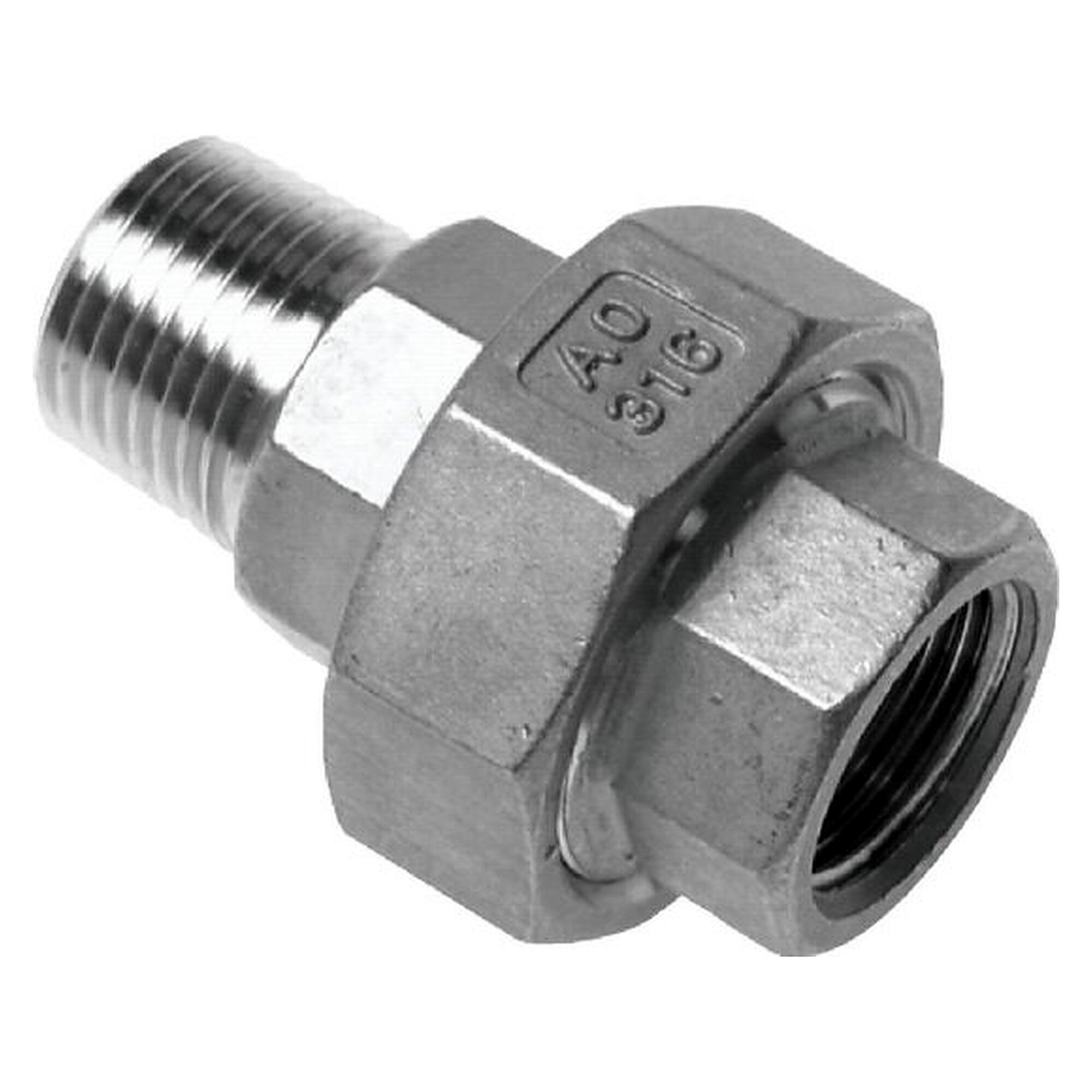 Pipe union, flat sealing, female and male thread, thread R 4" to female thread Rp 4", PN 16 bar