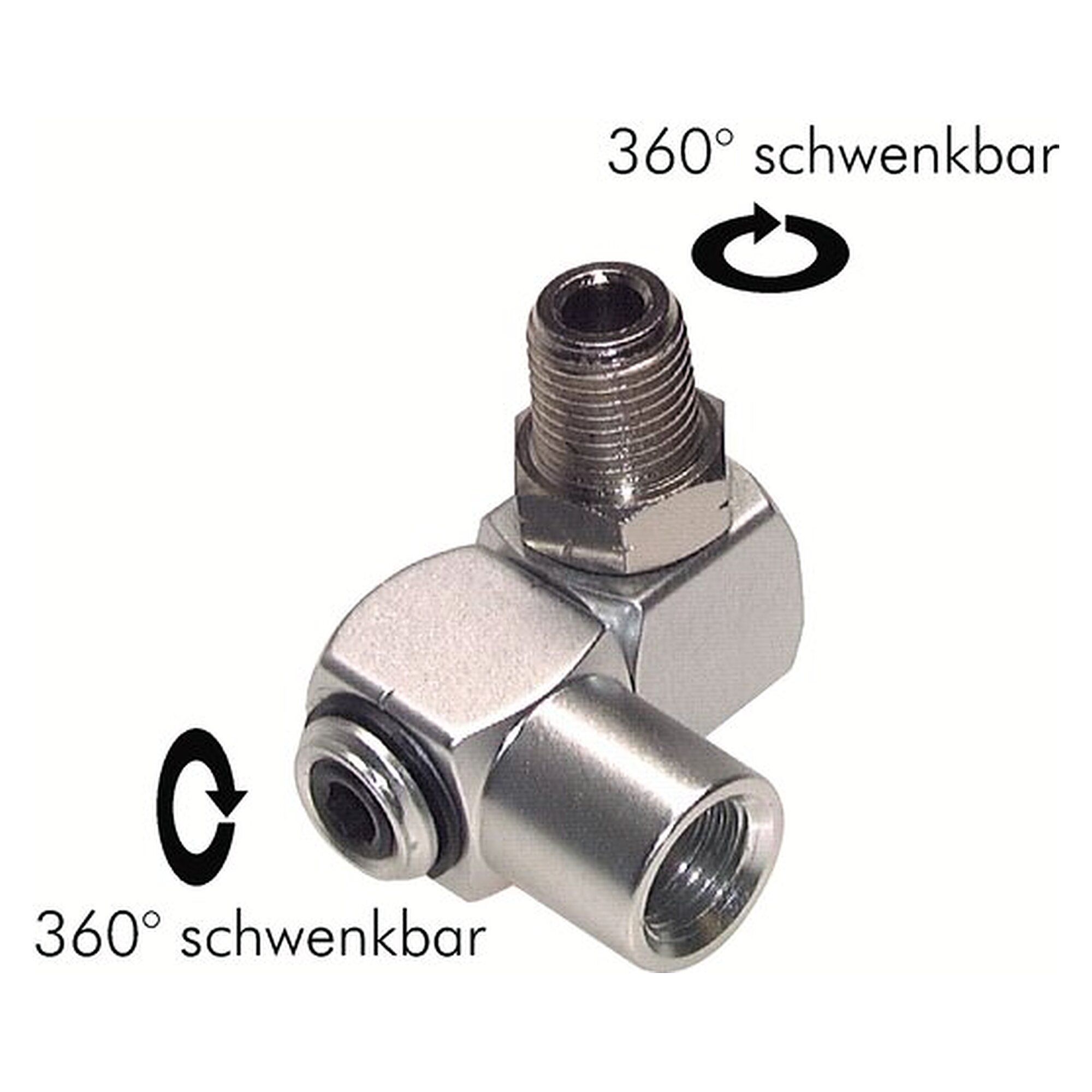 Drehgelenk 2-fach Rp 1/4"(IG)-R 1/4"(AG), Standardausführung, Messing vernickelt und Kunststoff