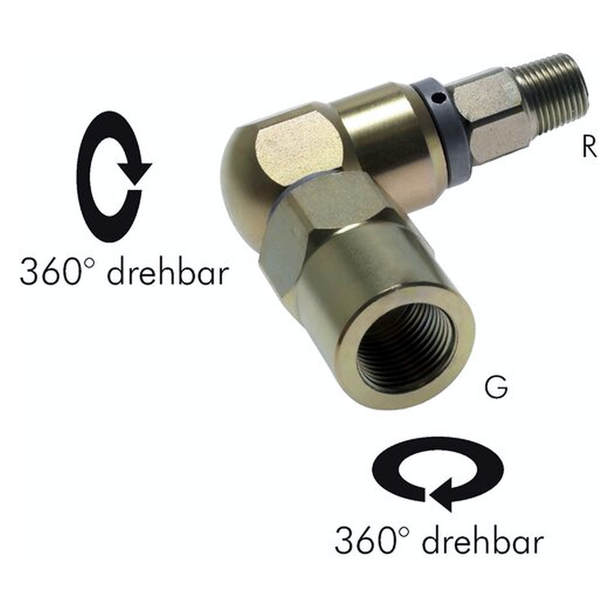 Swivel fitting with two axes, male stud thread R 3/8" to receiving thread Rp 3/8", DN 7.5 mm