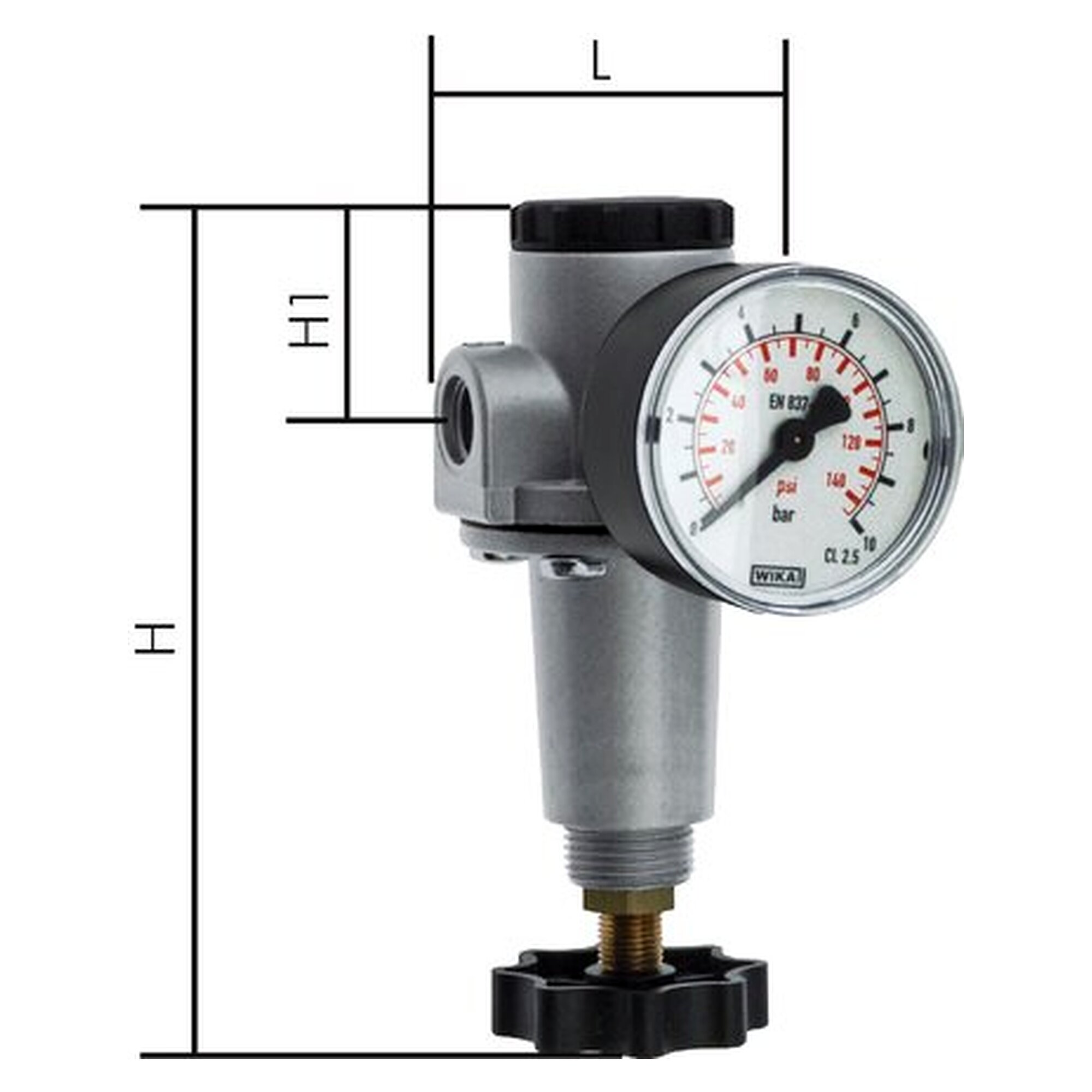 Pressure regulator, G 3/8", 0.5 - 10 bar, zinc die casting Z410, inlet pressure max. 16 bar