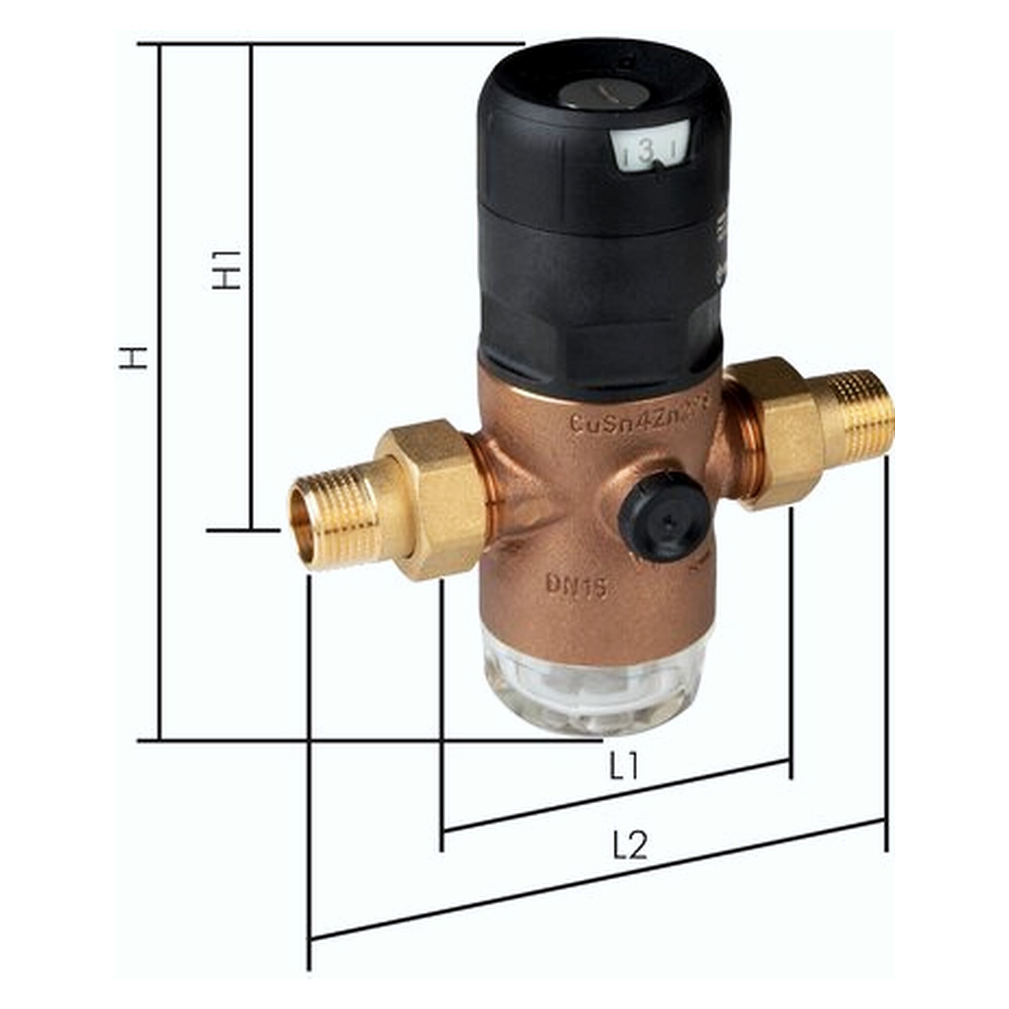 Pressure reducing valve, R 2", 3 - 12 bar, DN 50, gunmetal (RG+, bleifrei)