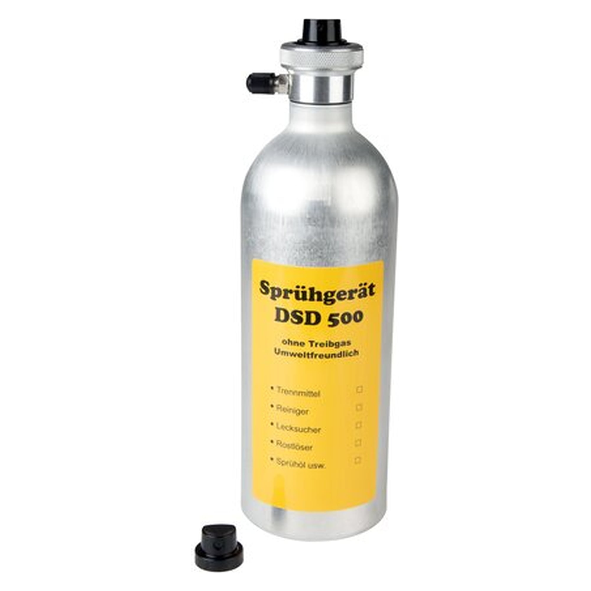 Refillable compressed air spray can with 500 ml liquid fill volume including fein