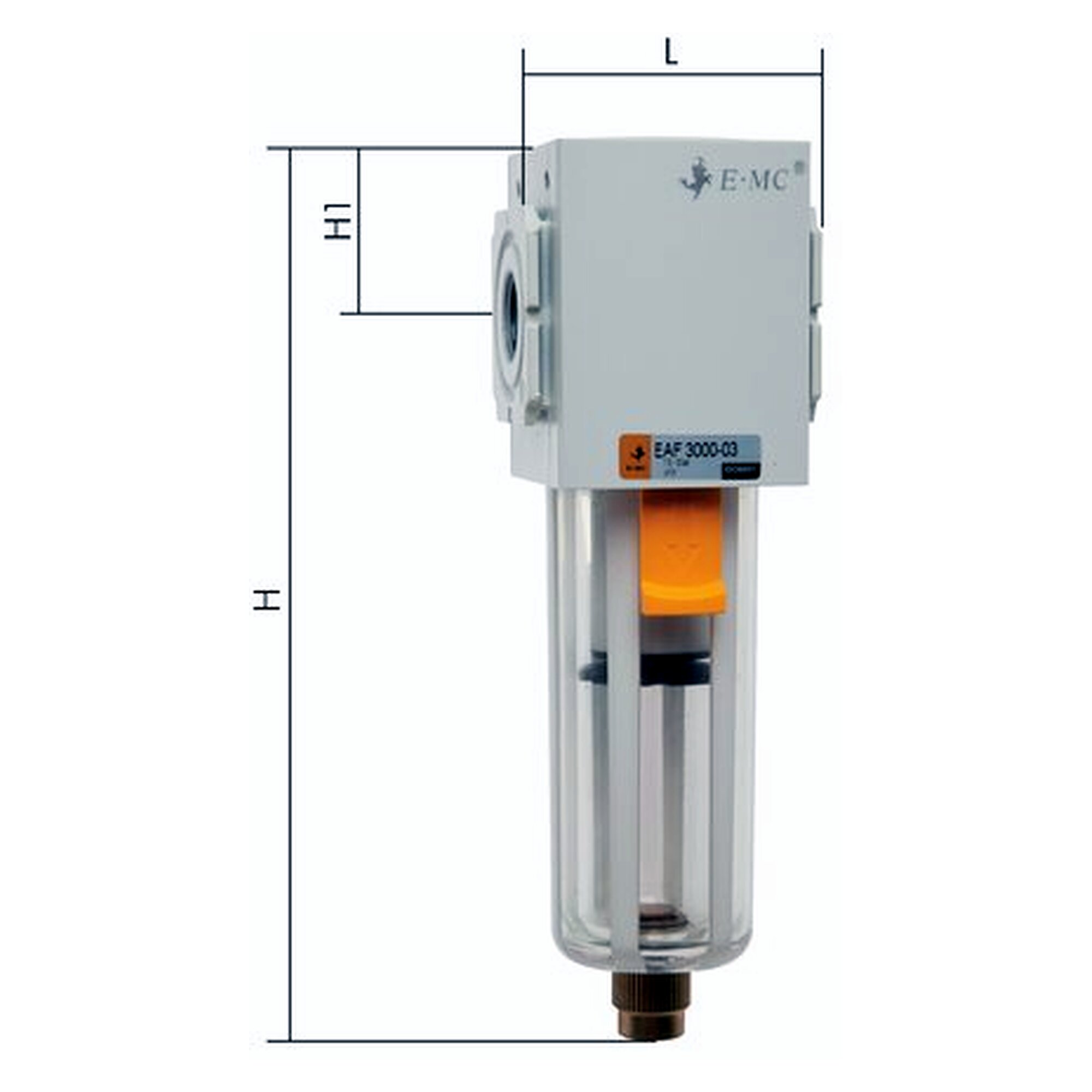 Compressed air filter, G 1/2", aluminium, plastic bowl, double walled, series 4A, halbautomatisch