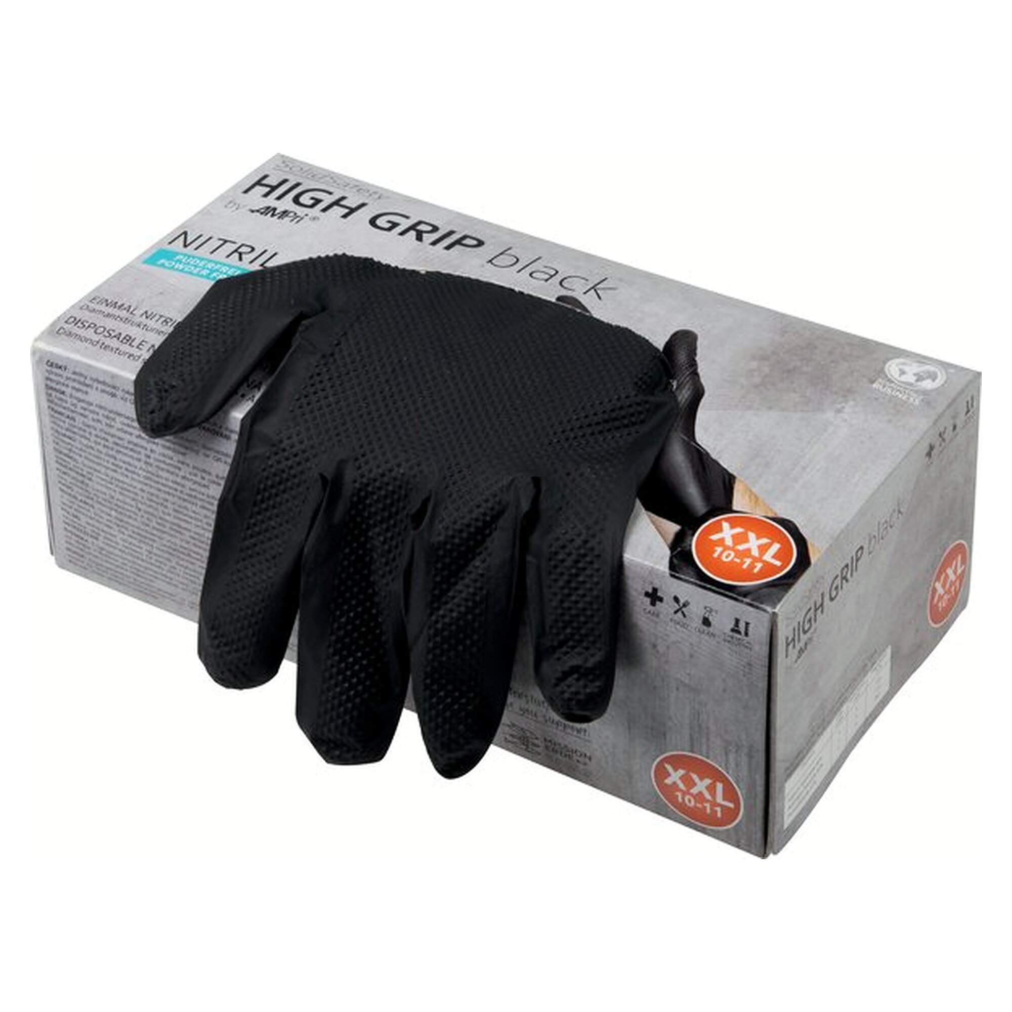 Nitrile disposable gloves, powder-free, black, XL, box of 100