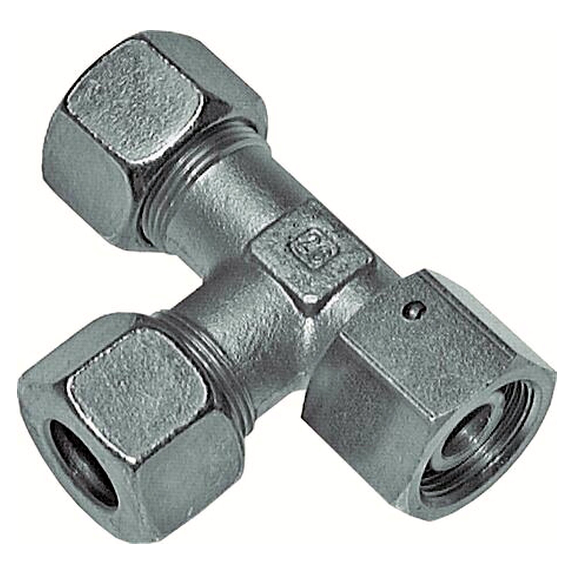 Adjustable L connector, tube 22 L, zinc-plated steel, with sealing cone and O-ring