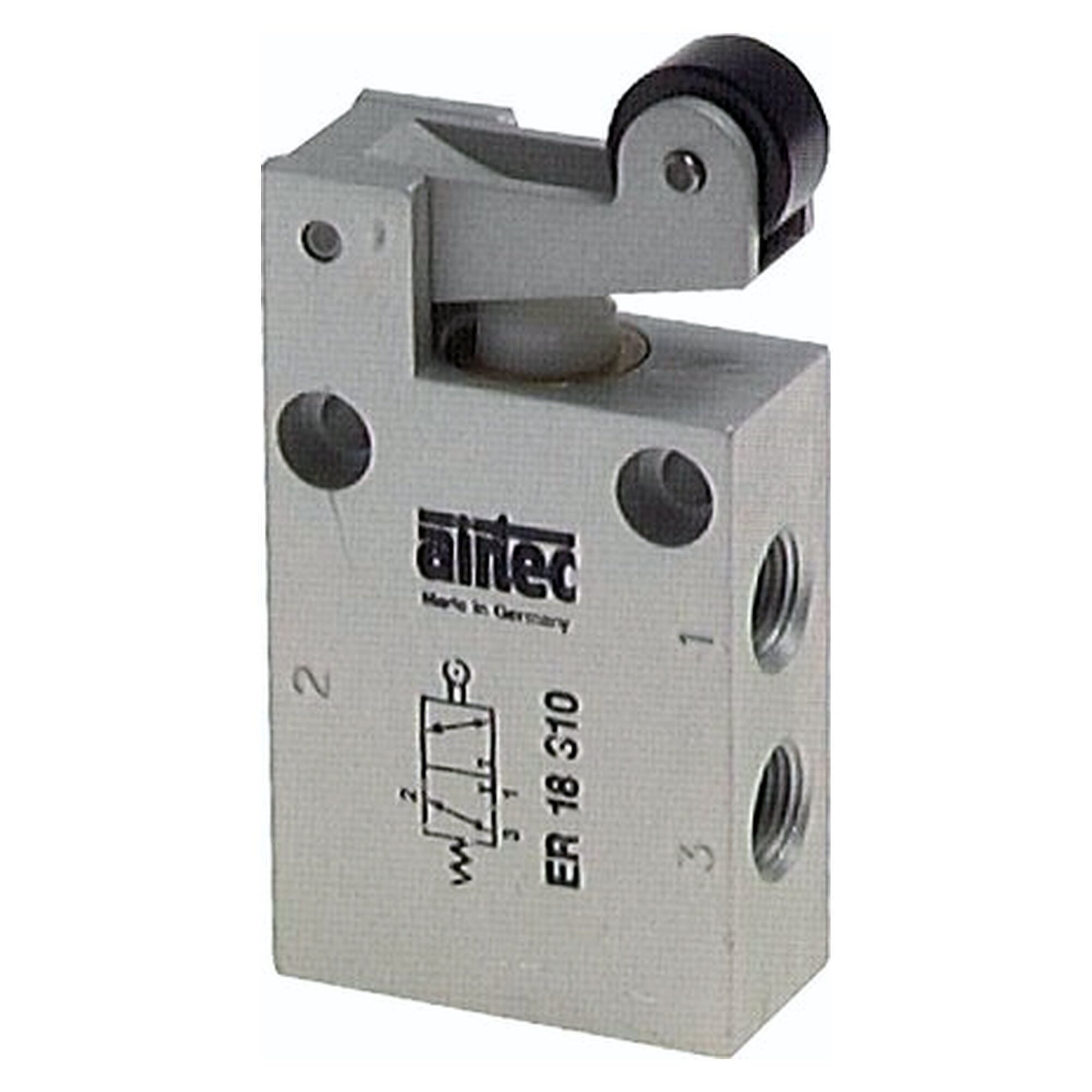 3/2-Wege Endschalter, Rollenhebel NC/NO, G 1/8", Nennweite 4 mm, 320 l/min, Aluminium eloxiert