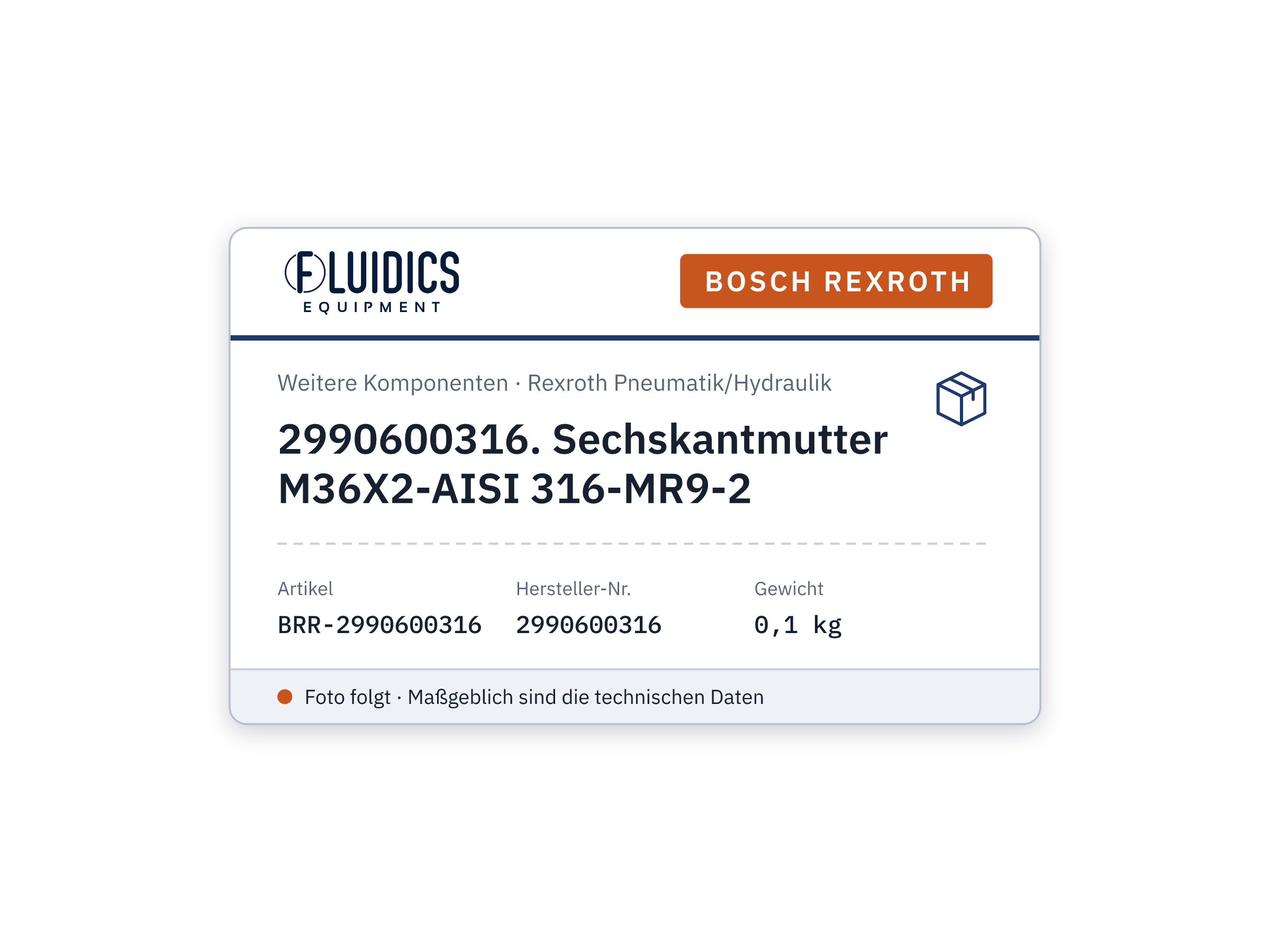 Bosch Rexroth 2990600316. Sechskantmutter M36X2-AISI 316-MR9-2