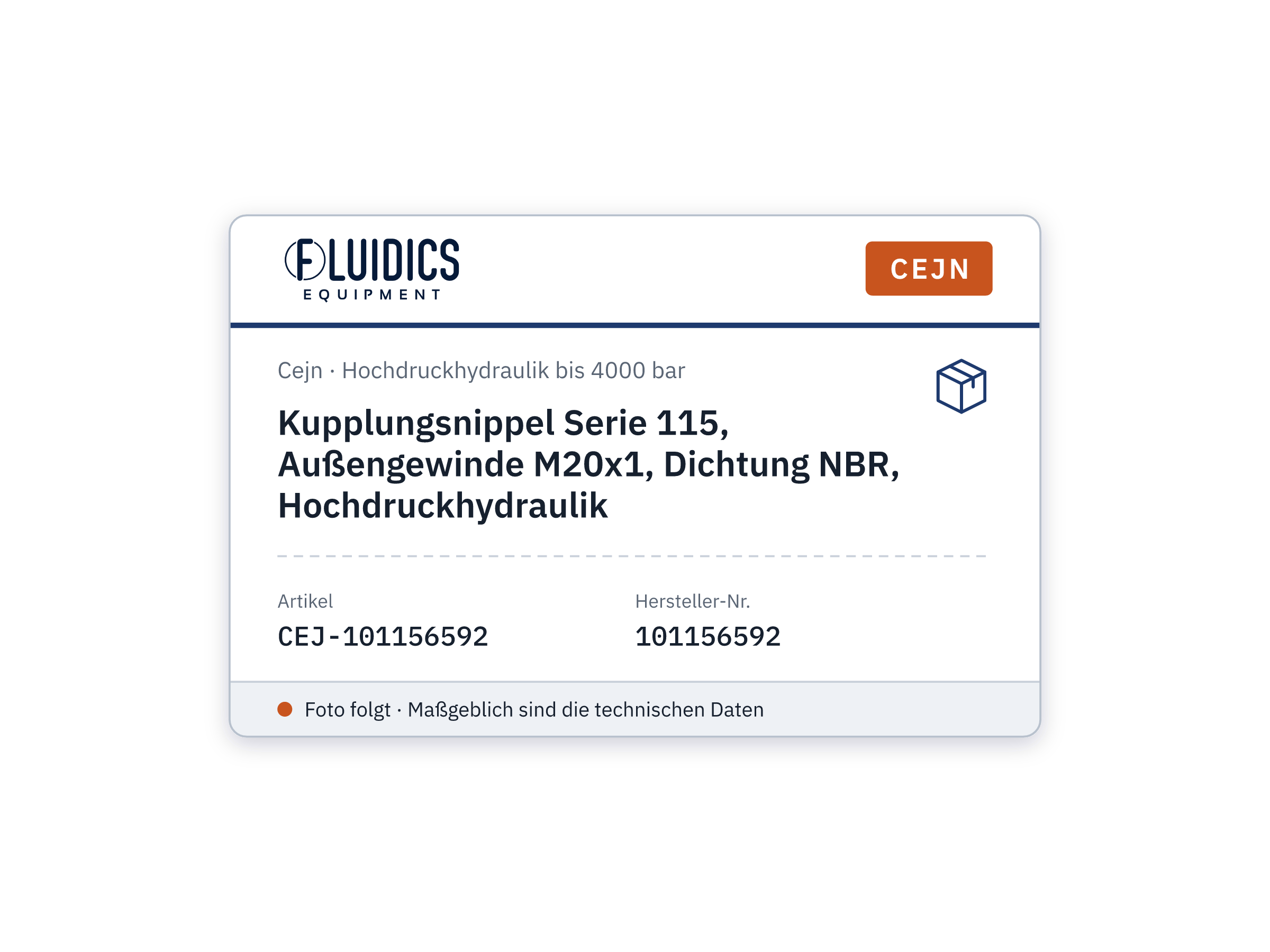 Kupplungsnippel Serie 115, Außengewinde M20x1, Dichtung NBR, Hochdruckhydraulik - Cejn 101156592