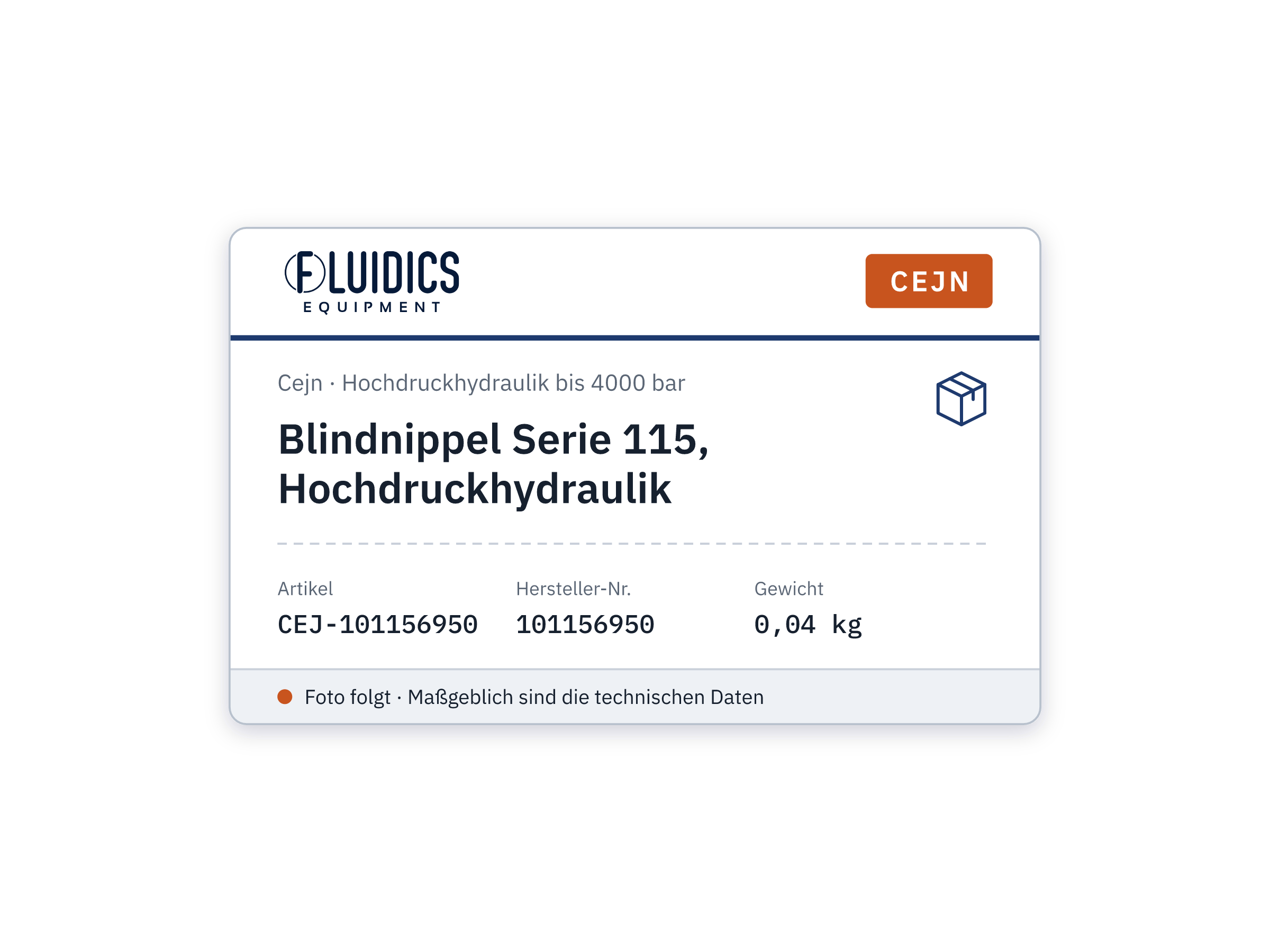 Blindnippel Serie 115, Hochdruckhydraulik - Cejn 101156950