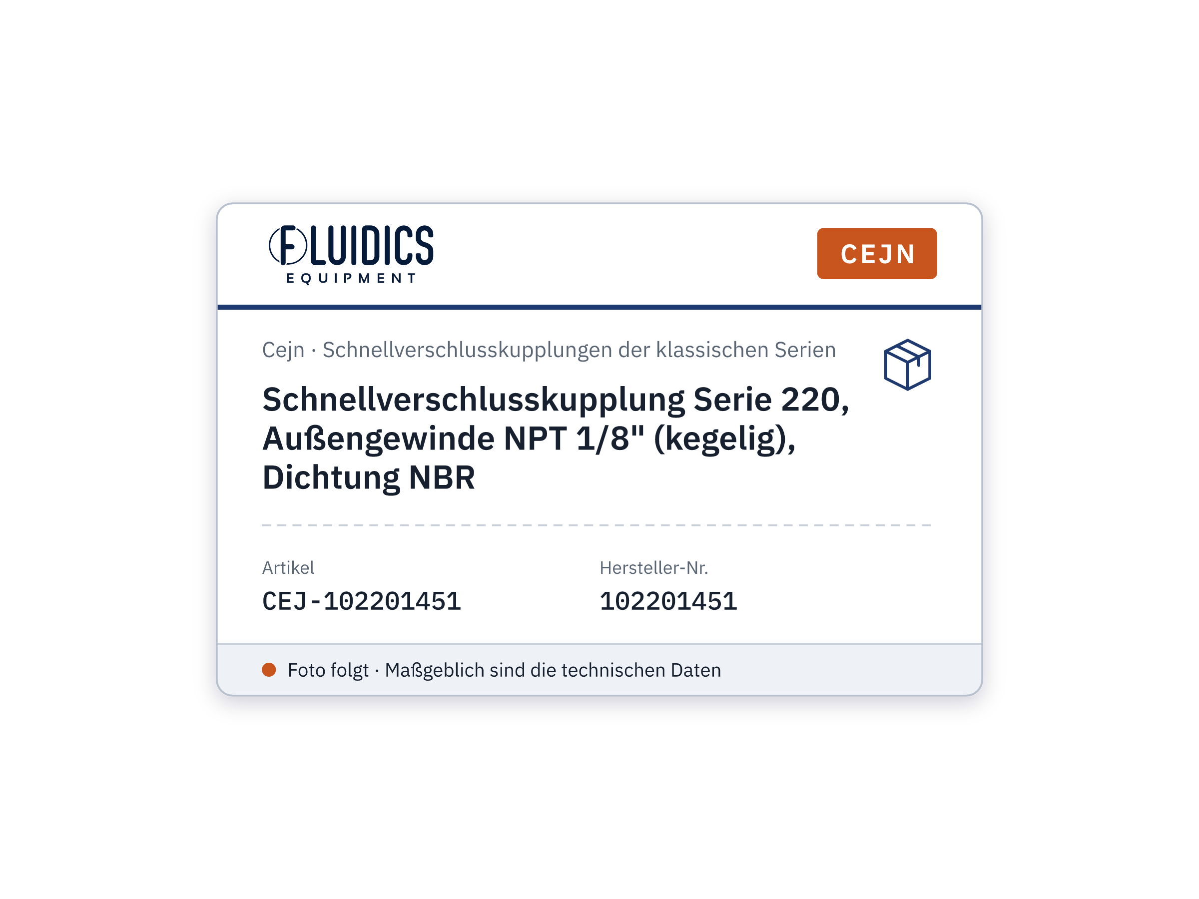 Schnellverschlusskupplung Serie 220, Außengewinde NPT 1/8" (kegelig), Dichtung NBR - Cejn 102201451