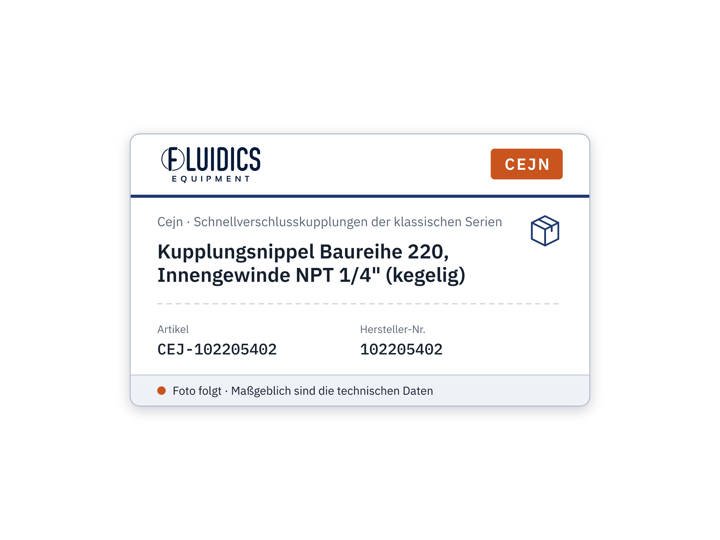 Kupplungsnippel Baureihe 220, Innengewinde NPT 1/4" (kegelig) - Cejn 102205402