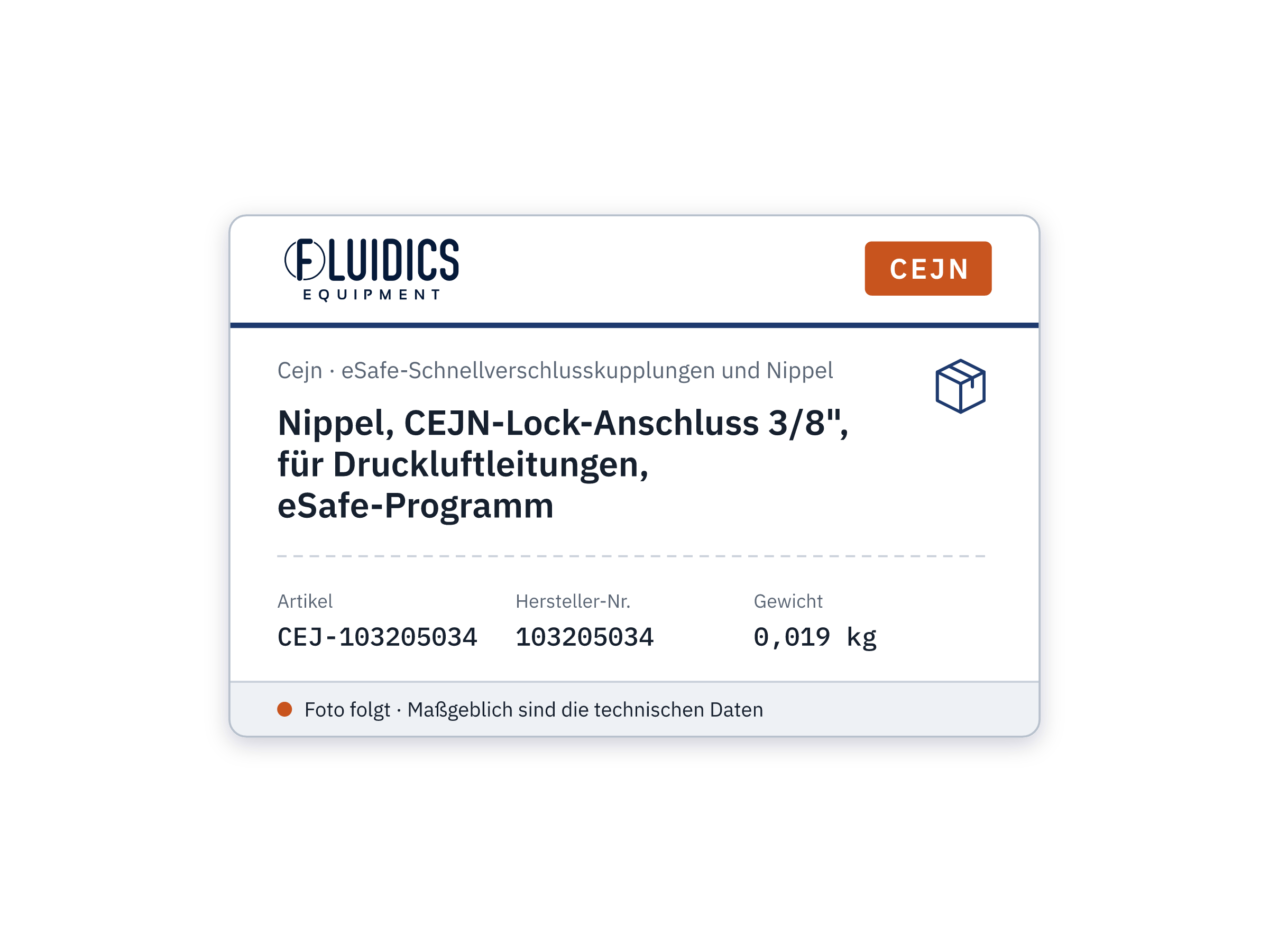 Nippel, CEJN-Lock-Anschluss 3/8", für Druckluftleitungen, eSafe-Programm - Cejn 103205034