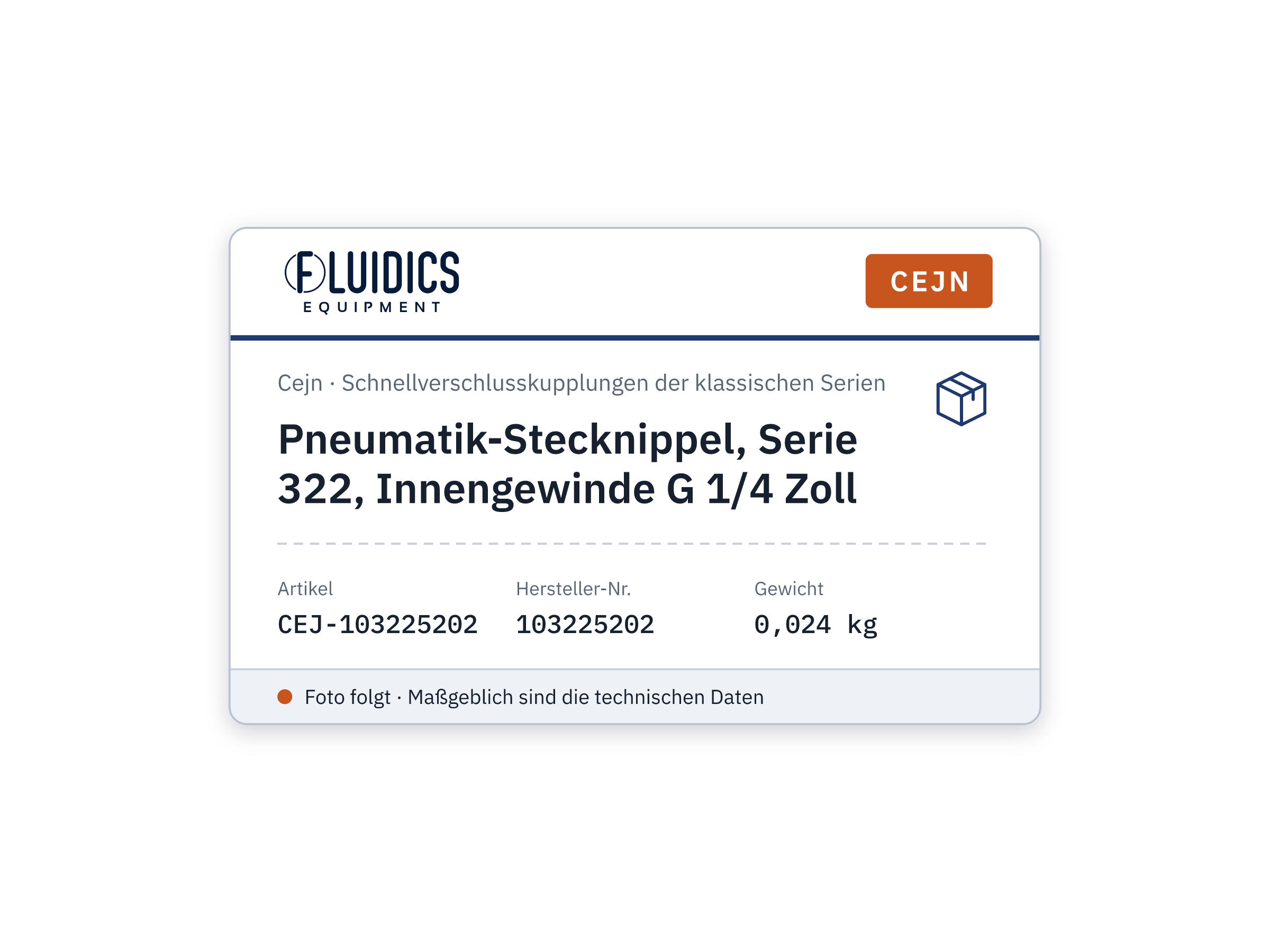 Pneumatik-Stecknippel, Serie 322, Innengewinde G 1/4 Zoll - Cejn 103225202