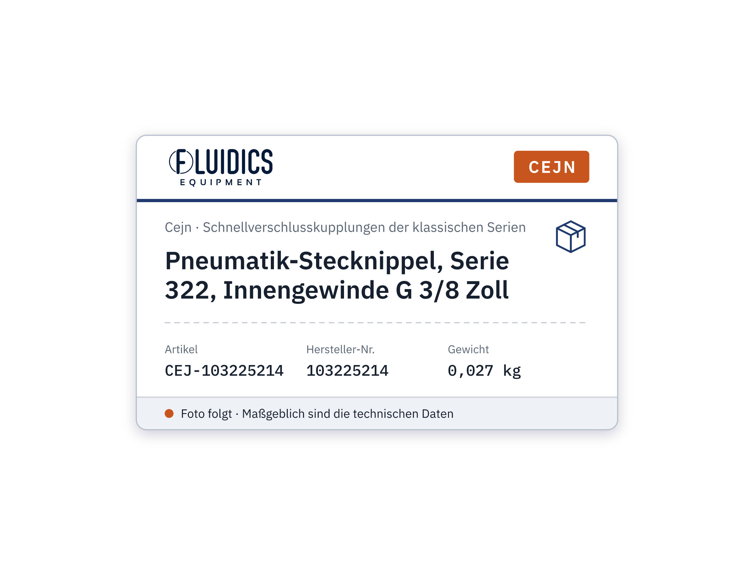 Pneumatik-Stecknippel, Serie 322, Innengewinde G 3/8 Zoll - Cejn 103225214