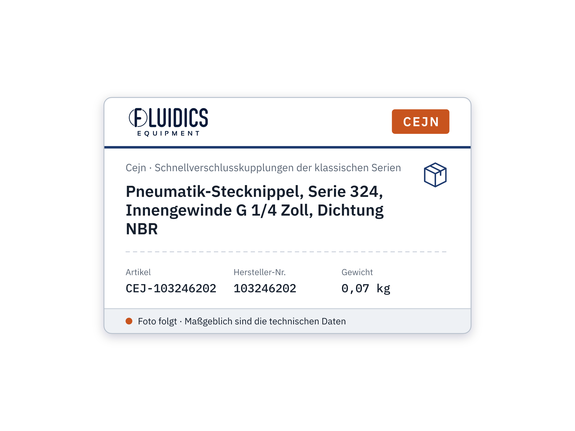 Pneumatik-Stecknippel, Serie 324, Innengewinde G 1/4 Zoll, Dichtung NBR - Cejn 103246202