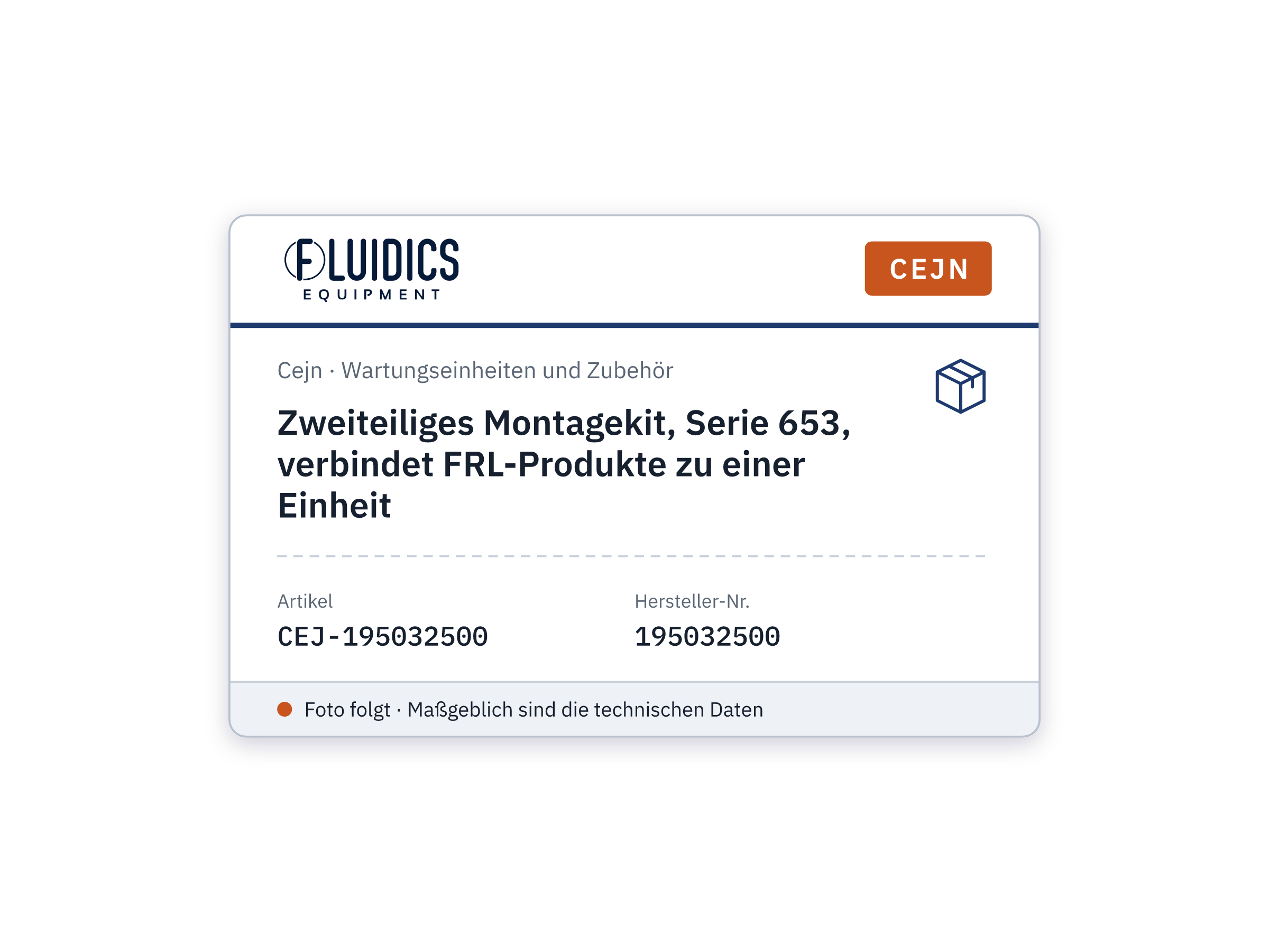 Zweiteiliges Montagekit, Serie 653, verbindet FRL-Produkte zu einer Einheit - Cejn 195032500