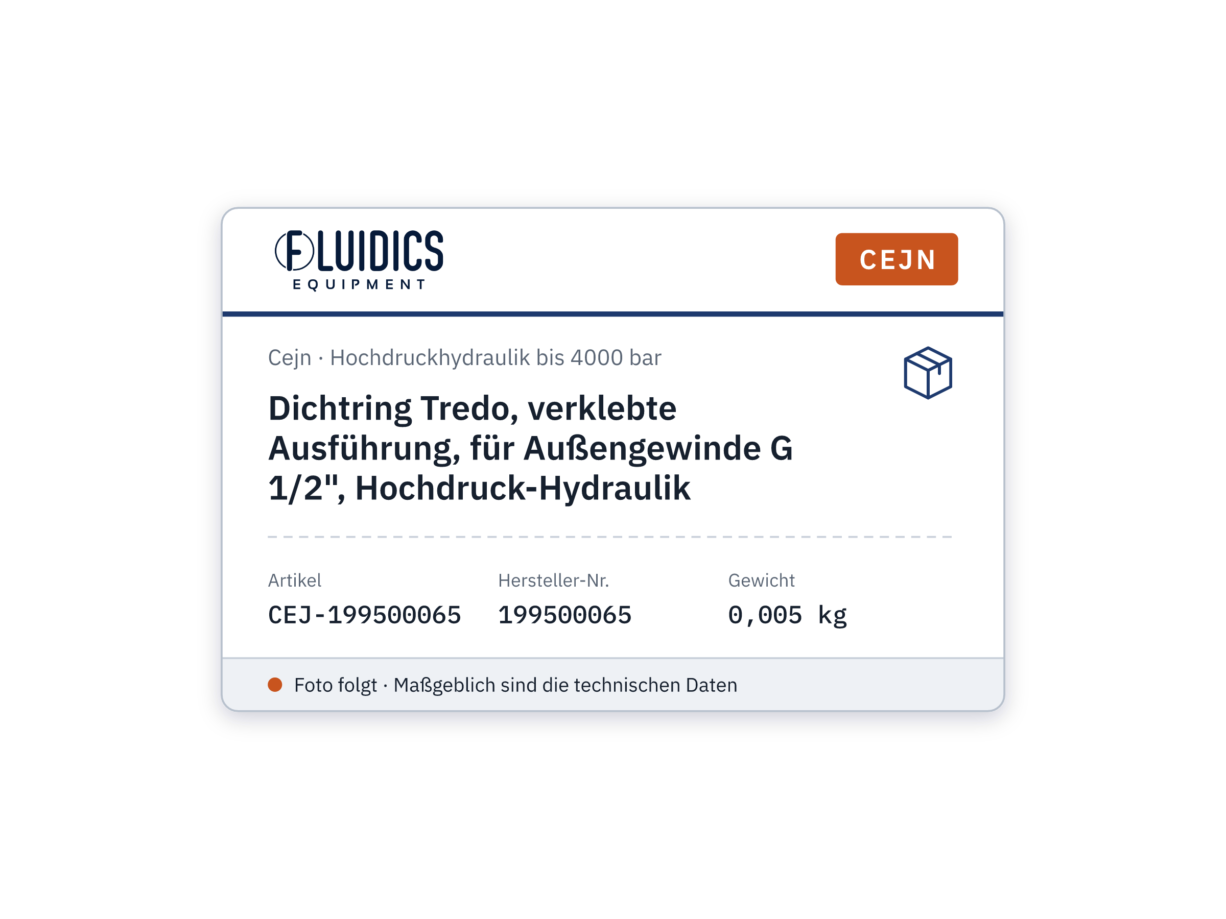 Dichtring Tredo, verklebte Ausführung, für Außengewinde G 1/2", Hochdruck-Hydraulik - Cejn 199500065