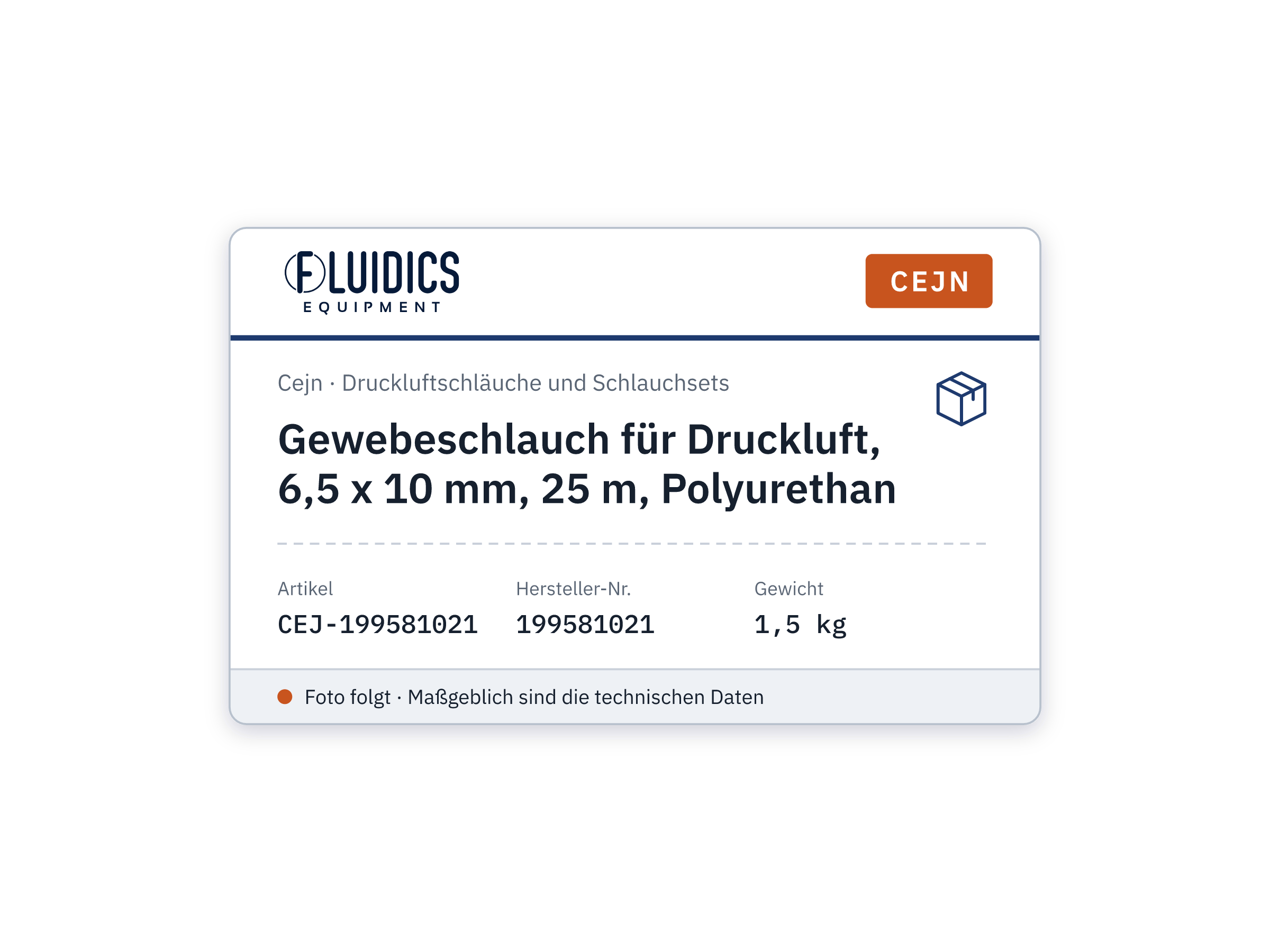 Gewebeschlauch für Druckluft, 6,5 x 10 mm, 25 m, Polyurethan - Cejn 199581021