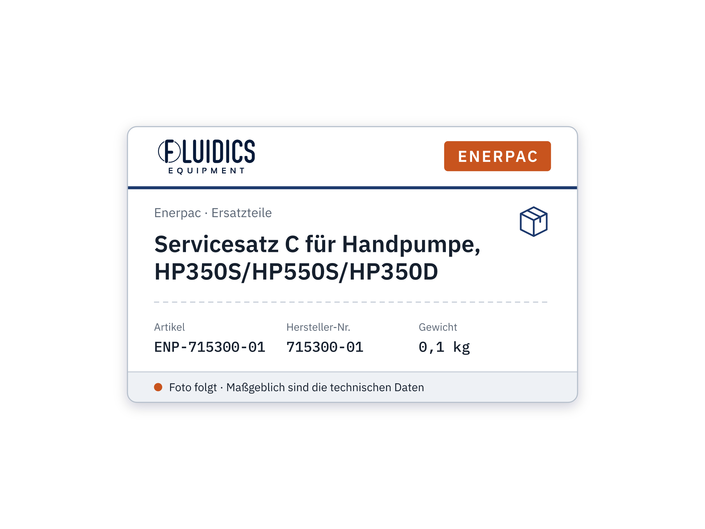 Hand Pump Service Kit C, HP350S/HP550S/HP350D - Enerpac 715300-01
