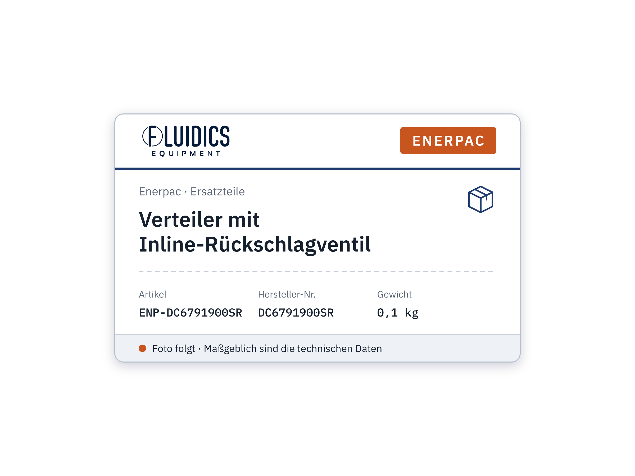 Verteiler mit Inline-Rückschlagventil - Enerpac DC6791900SR