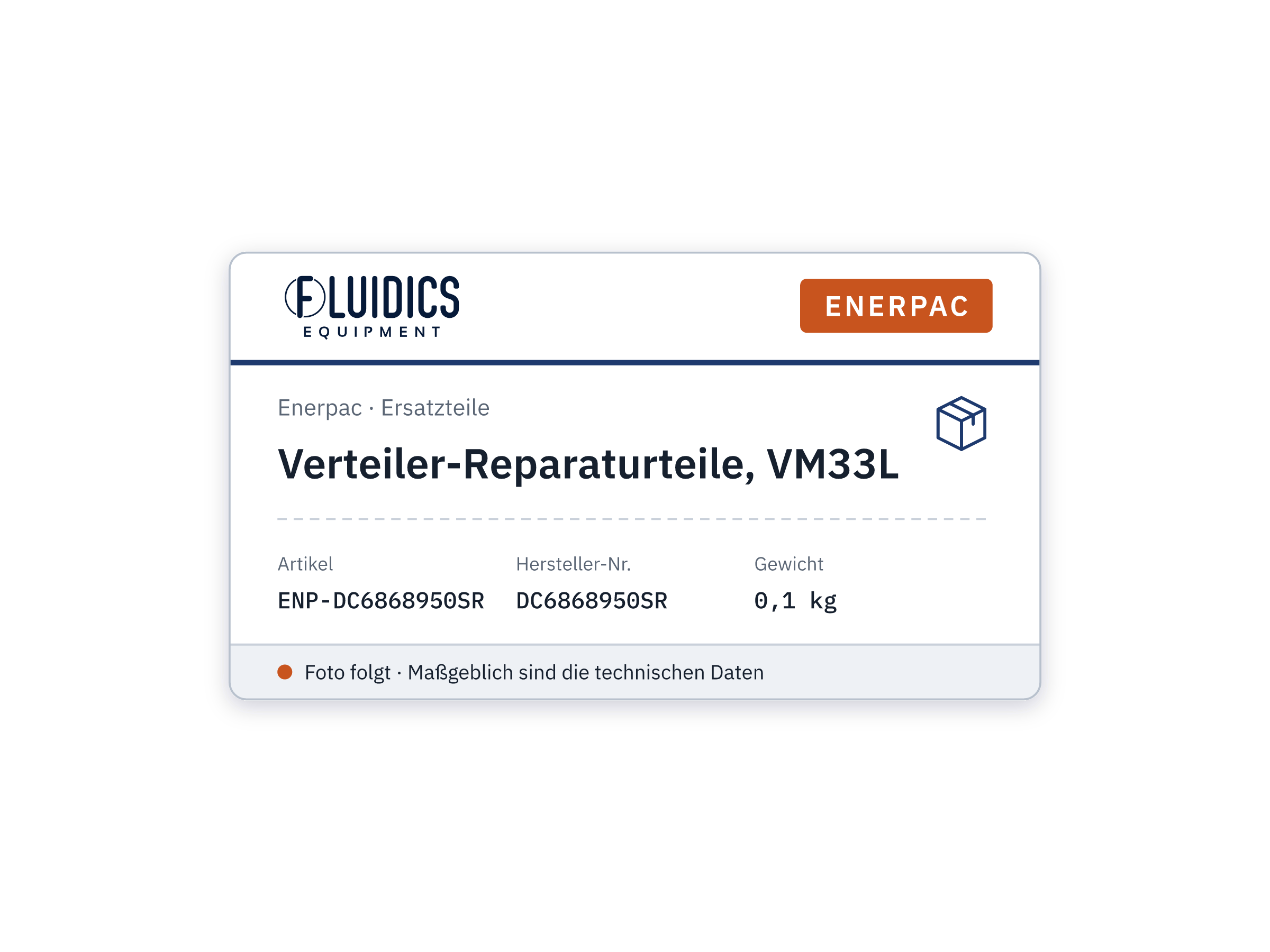 Manifold Repair Parts, VM33L - Enerpac DC6868950SR