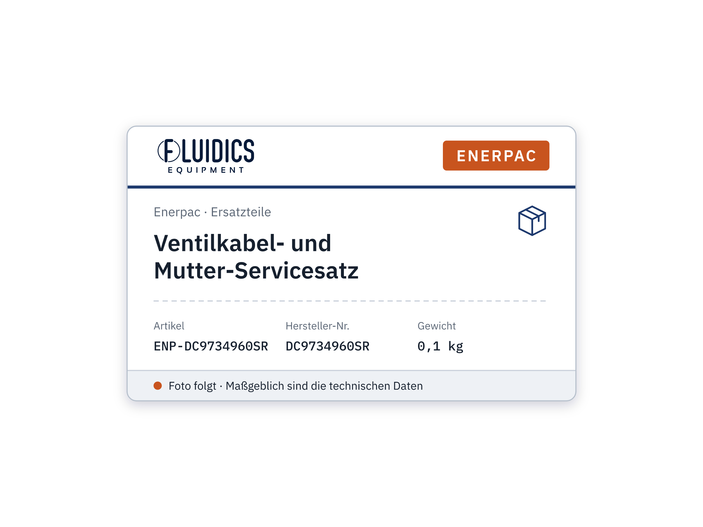 Ventilkabel- und Mutter-Servicesatz - Enerpac DC9734960SR