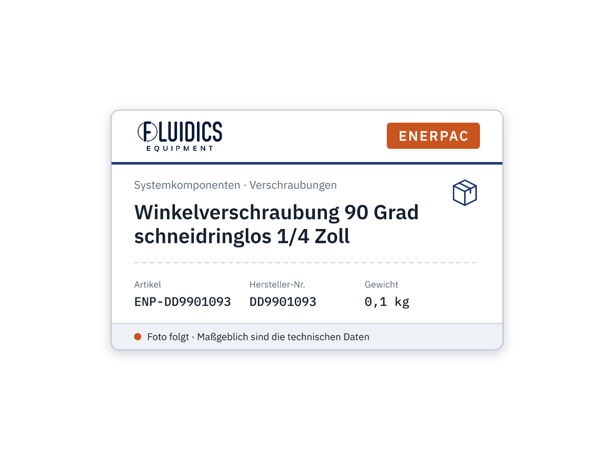 Winkelverschraubung 90 Grad schneidringlos 1/4 Zoll - Enerpac DD9901093