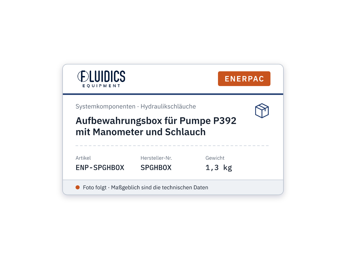Aufbewahrungsbox für Pumpe P392 mit Manometer und Schlauch - Enerpac SPGHBOX