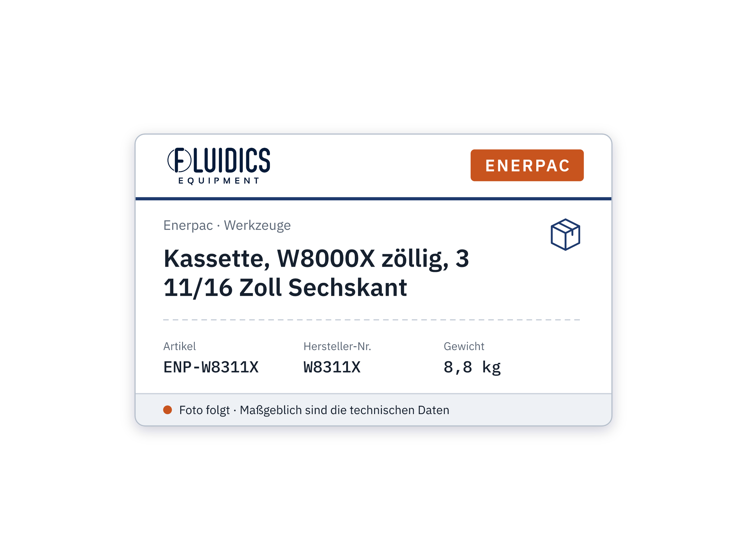 Kassette, W8000X zöllig, 3 11/16 Zoll Sechskant - Enerpac W8311X