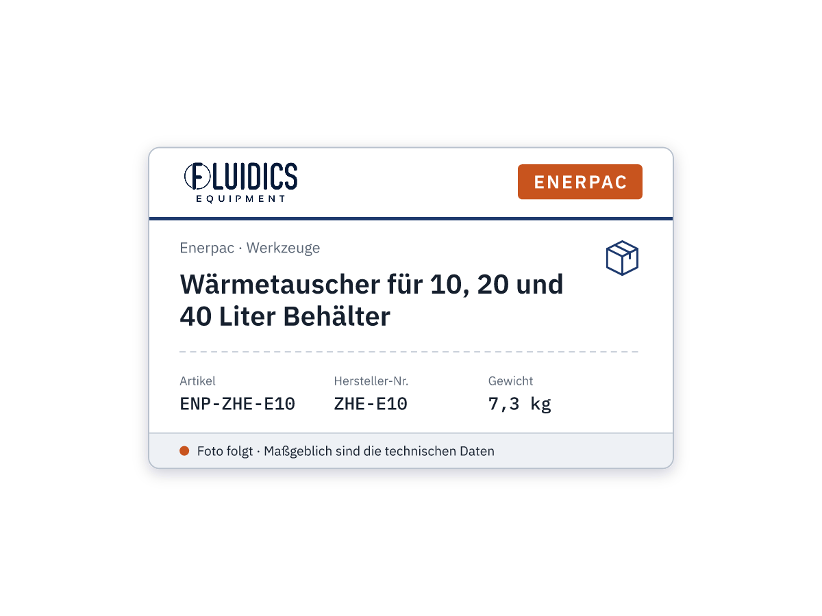 Wärmetauscher für 10, 20 und 40 Liter Behälter - Enerpac ZHE-E10