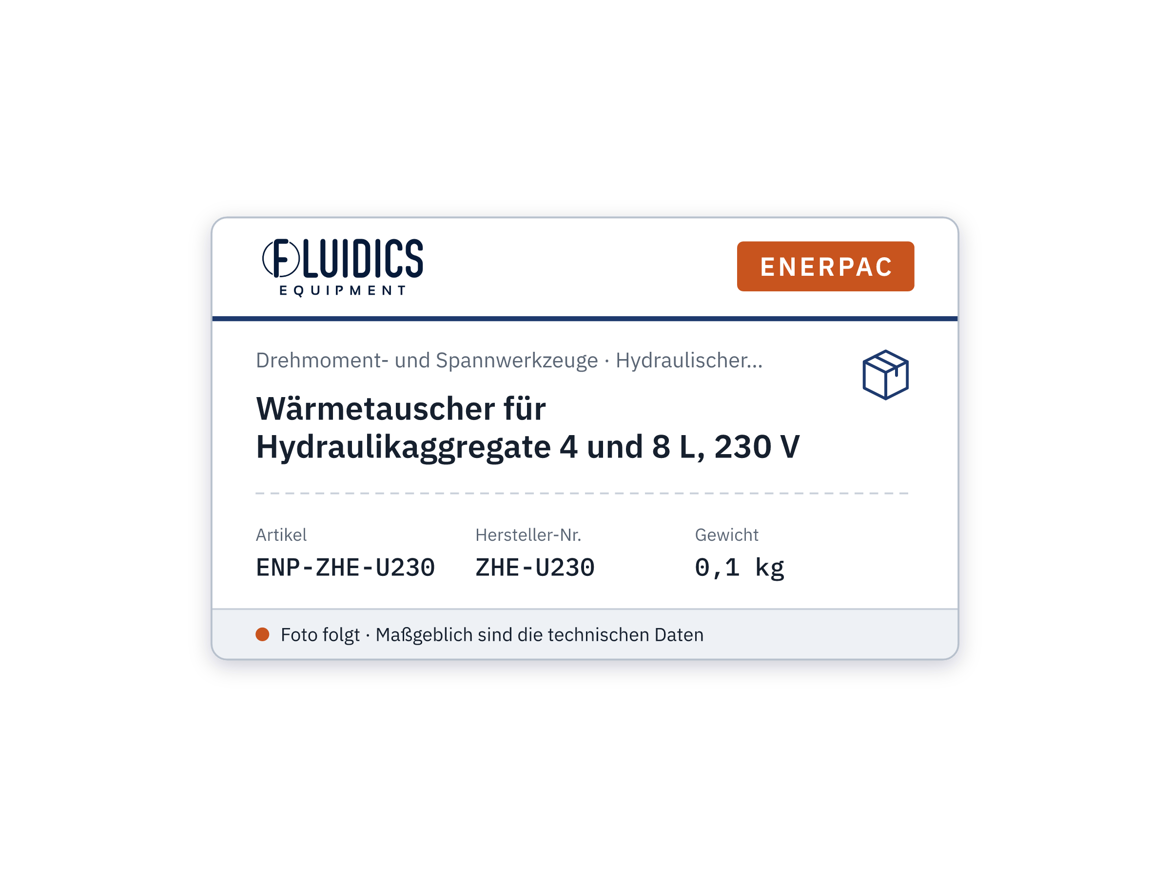 Heat Exchanger for Hydraulic Power Units 4 and 8 L, 230 V - Enerpac ZHE-U230