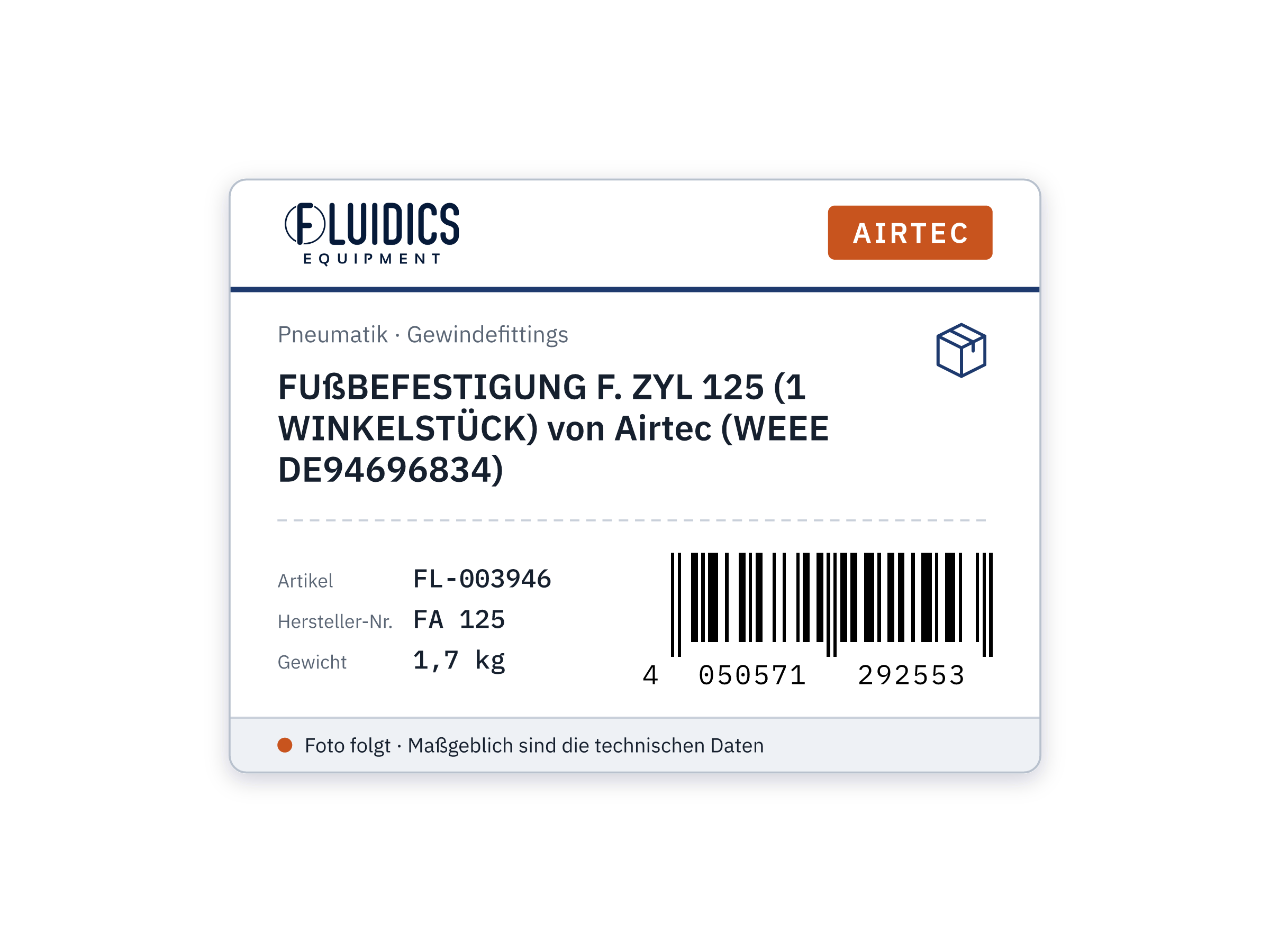 FUßBEFESTIGUNG F. ZYL 125 (1 WINKELSTÜCK) von Airtec (WEEE DE94696834)