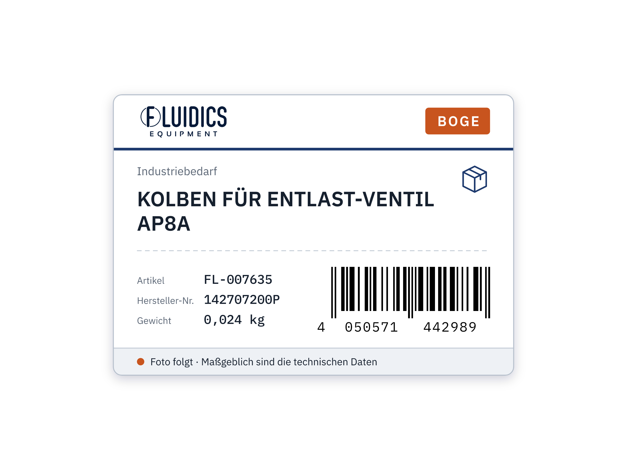 BOGE KOLBEN FÜR ENTLAST-VENTIL AP8A von Boge