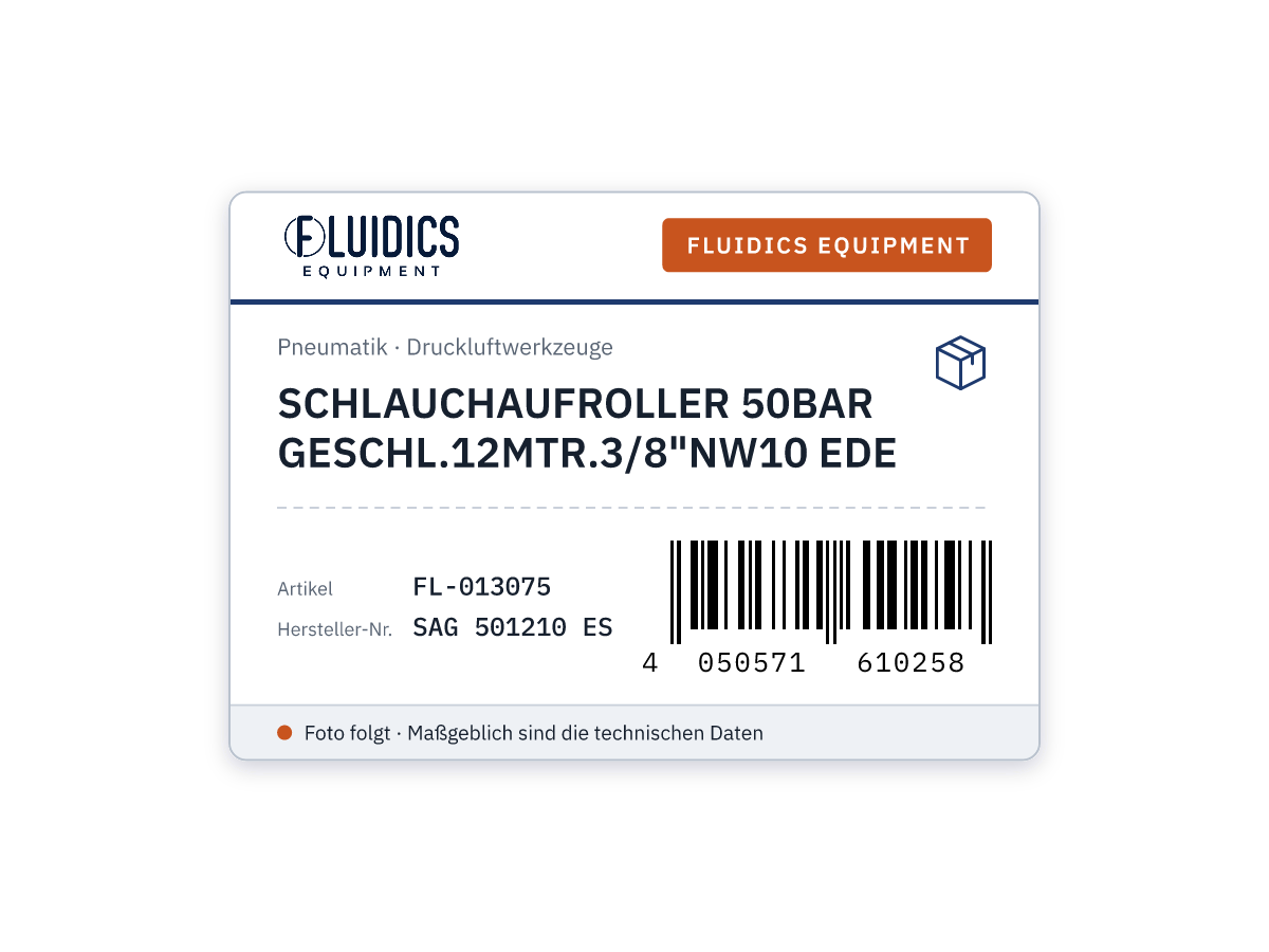 SCHLAUCHAUFROLLER 50BAR GESCHL.12MTR.3/8"NW10 EDE