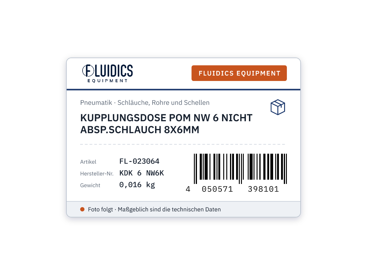 KUPPLUNGSDOSE POM NW 6 NICHT ABSP.SCHLAUCH 8X6MM