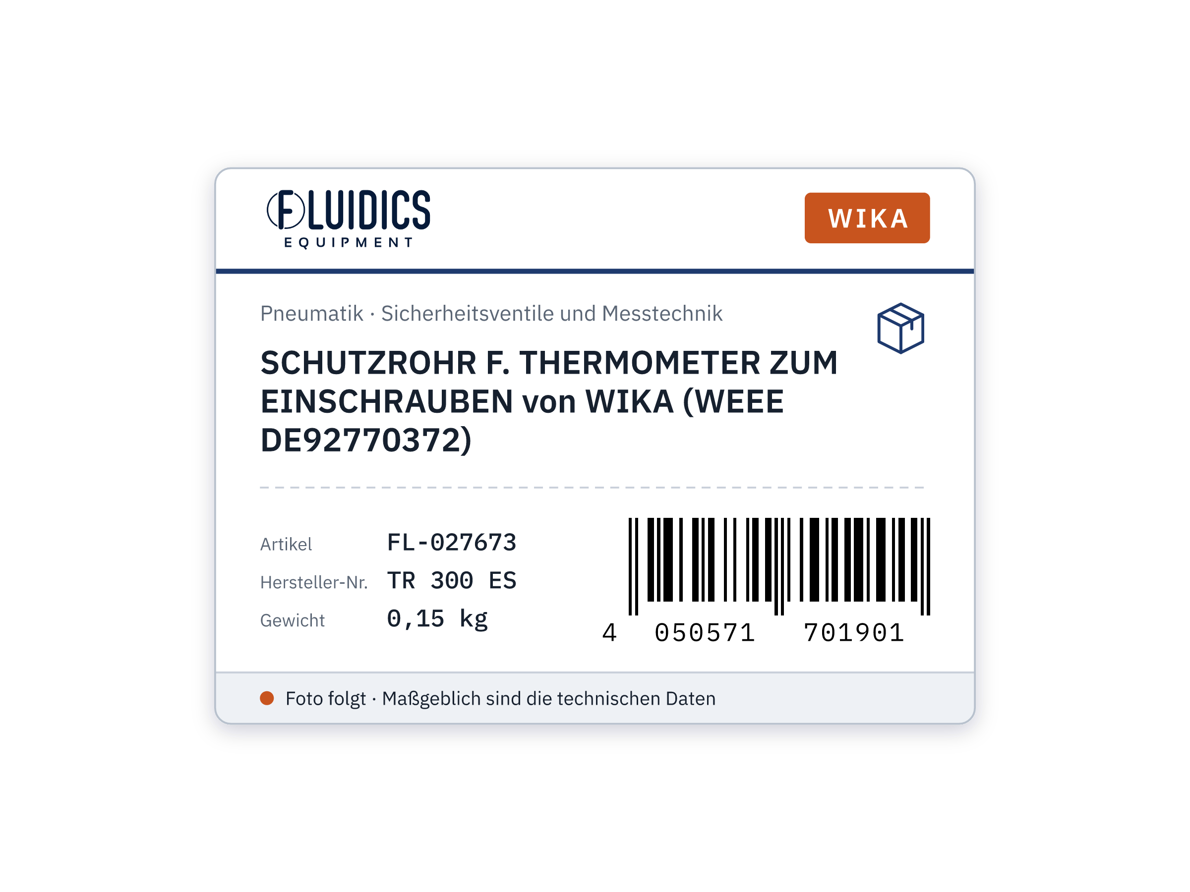 SCHUTZROHR F. THERMOMETER ZUM EINSCHRAUBEN von WIKA (WEEE DE92770372)