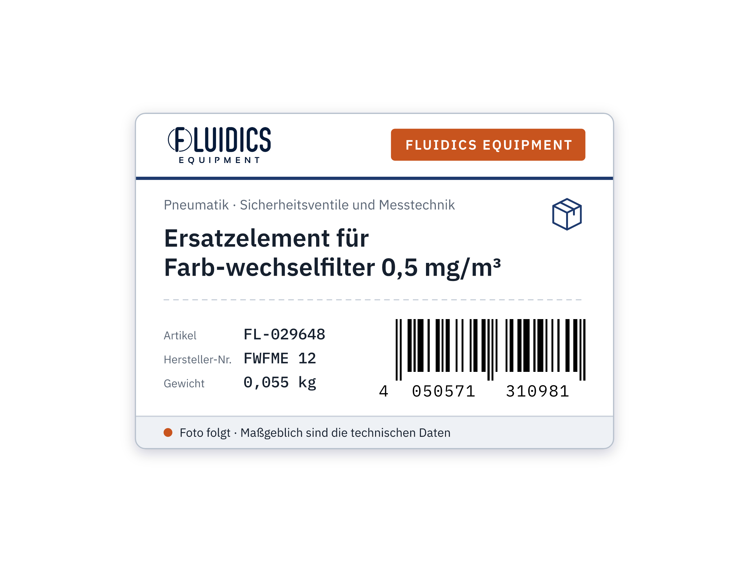 Ersatzelement für Farb-wechselfilter 0,5 mg/m³
