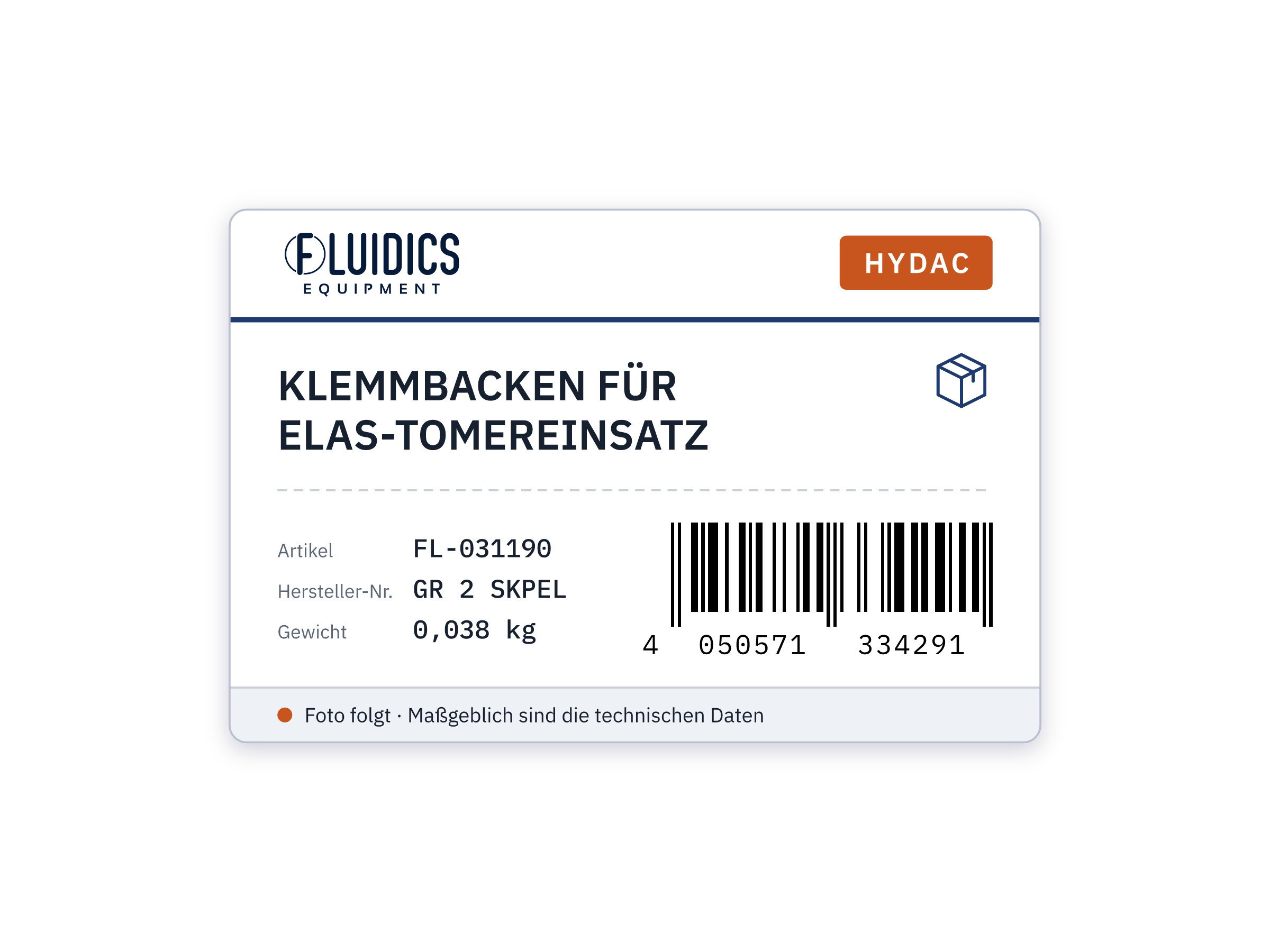 KLEMMBACKEN FÜR ELAS-TOMEREINSATZ von Hydac