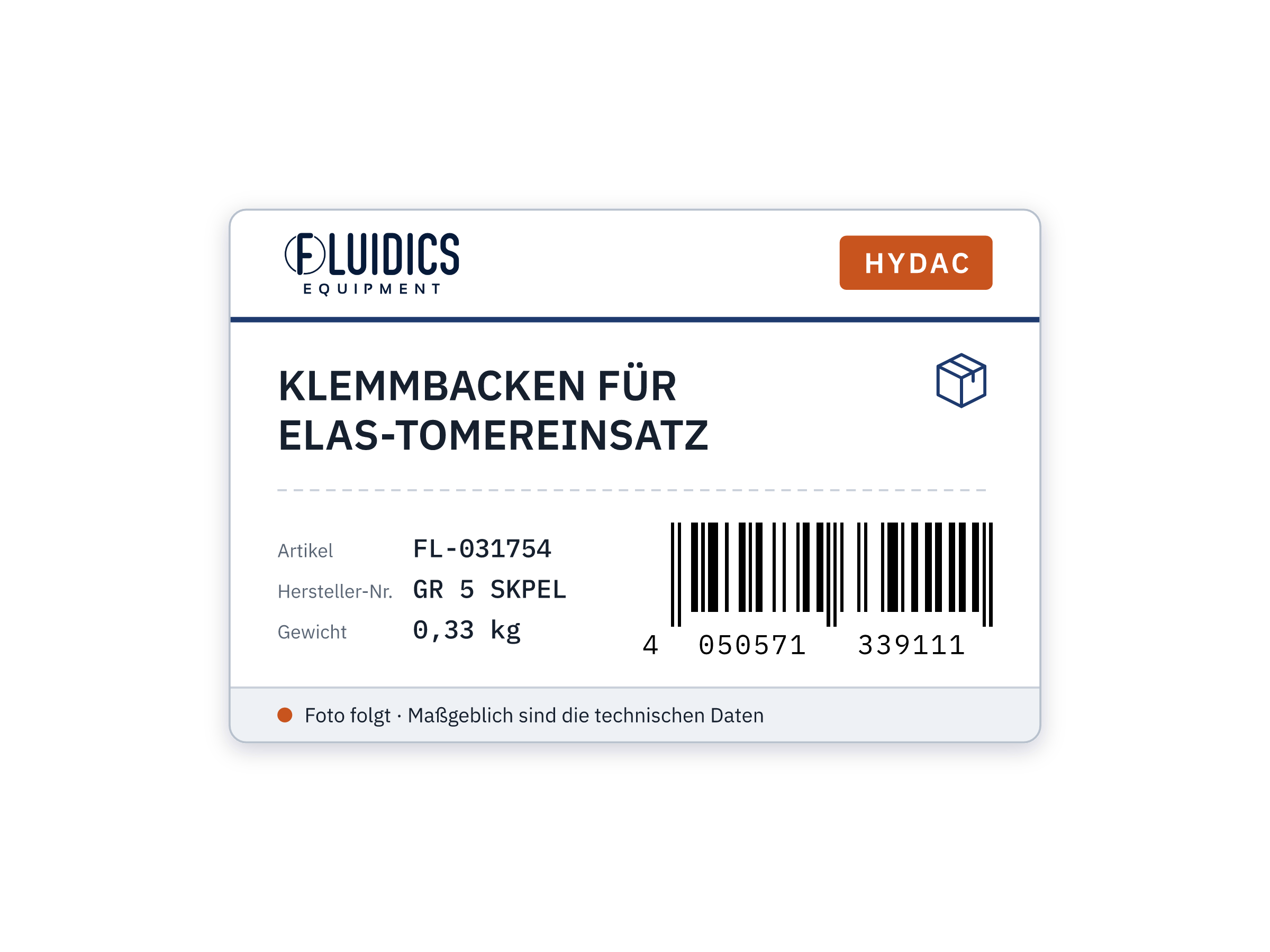 KLEMMBACKEN FÜR ELAS-TOMEREINSATZ von Hydac
