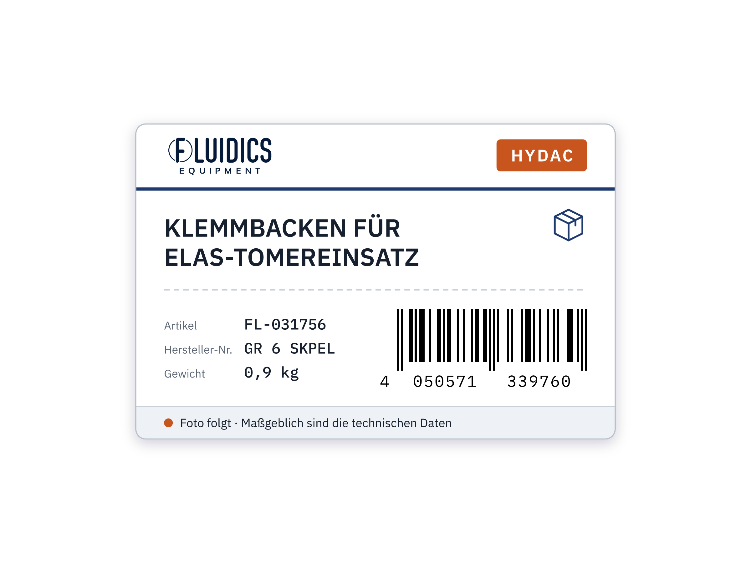 KLEMMBACKEN FÜR ELAS-TOMEREINSATZ von Hydac