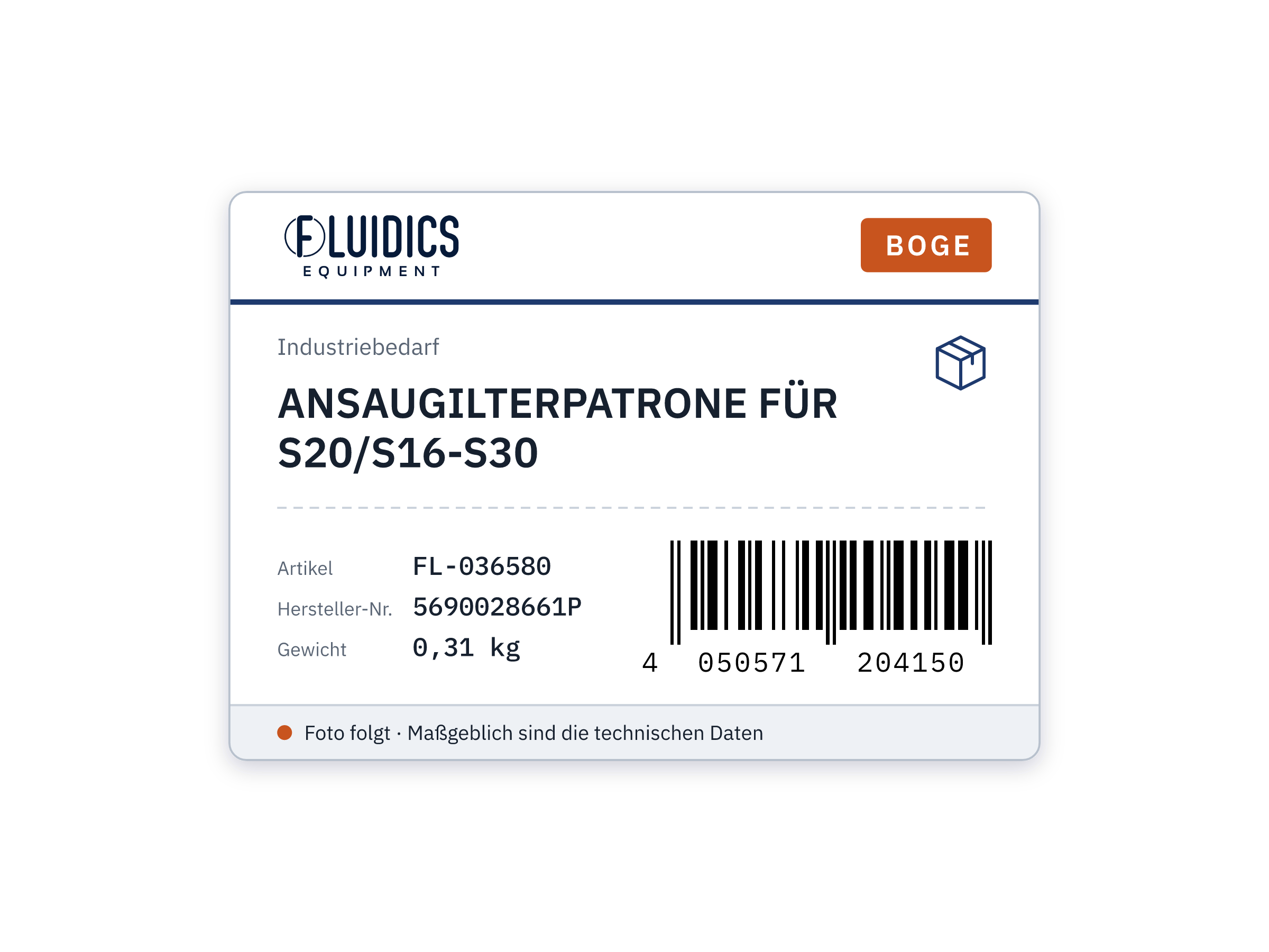 ANSAUGILTERPATRONE FÜR S20/S16-S30 von Boge