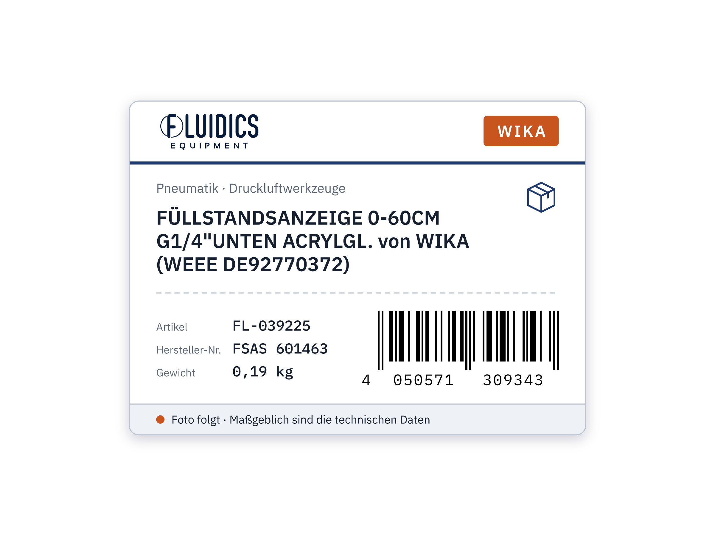 FÜLLSTANDSANZEIGE 0-60CM G1/4"UNTEN ACRYLGL. von WIKA (WEEE DE92770372)