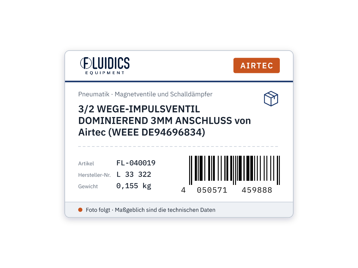 3/2 WEGE-IMPULSVENTIL DOMINIEREND 3MM ANSCHLUSS von Airtec (WEEE DE94696834)